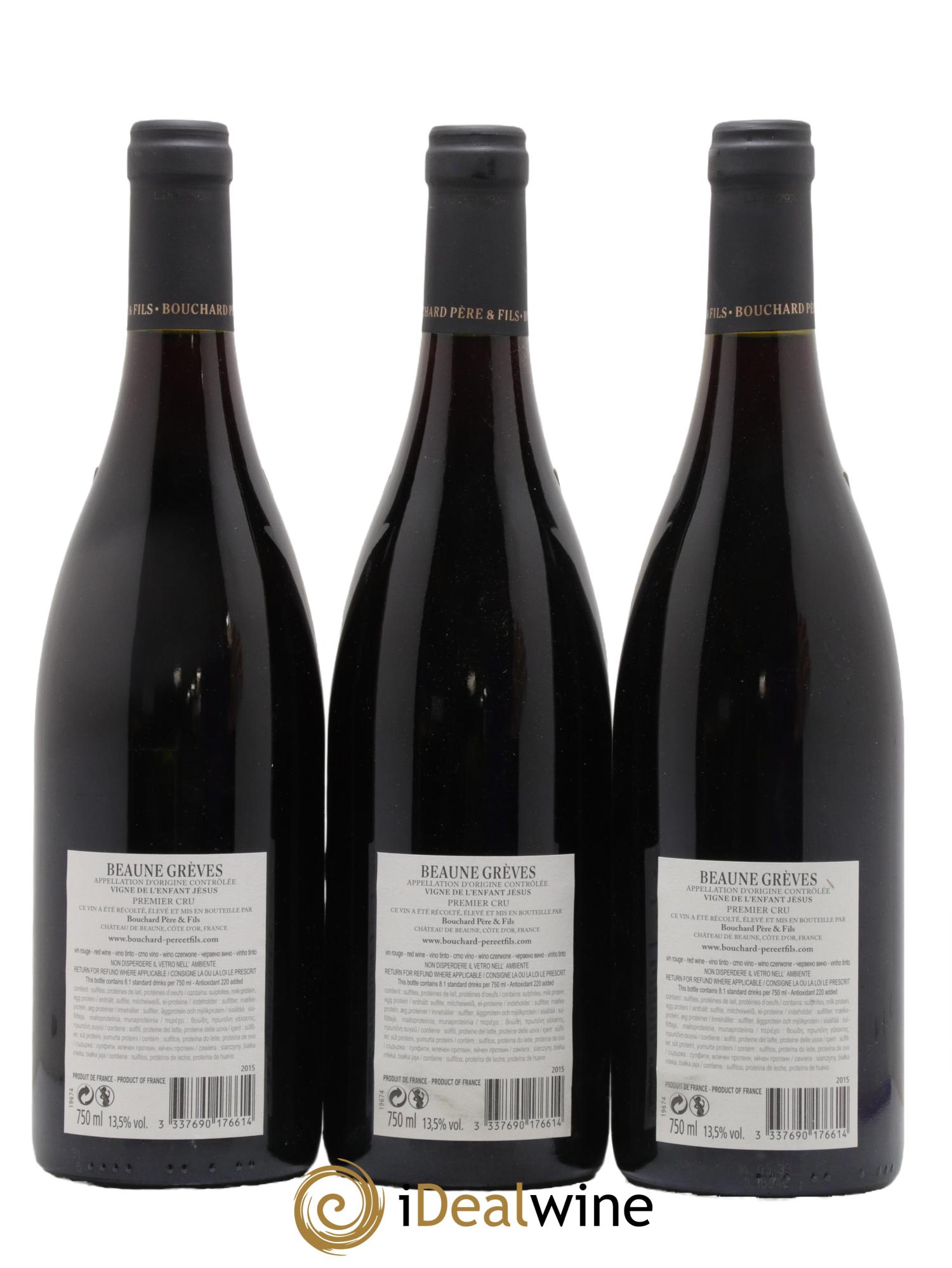 Beaune 1er Cru Grèves - Vigne de l'Enfant Jésus Bouchard Père & Fils 2015 - Lot de 3 bouteilles - 1