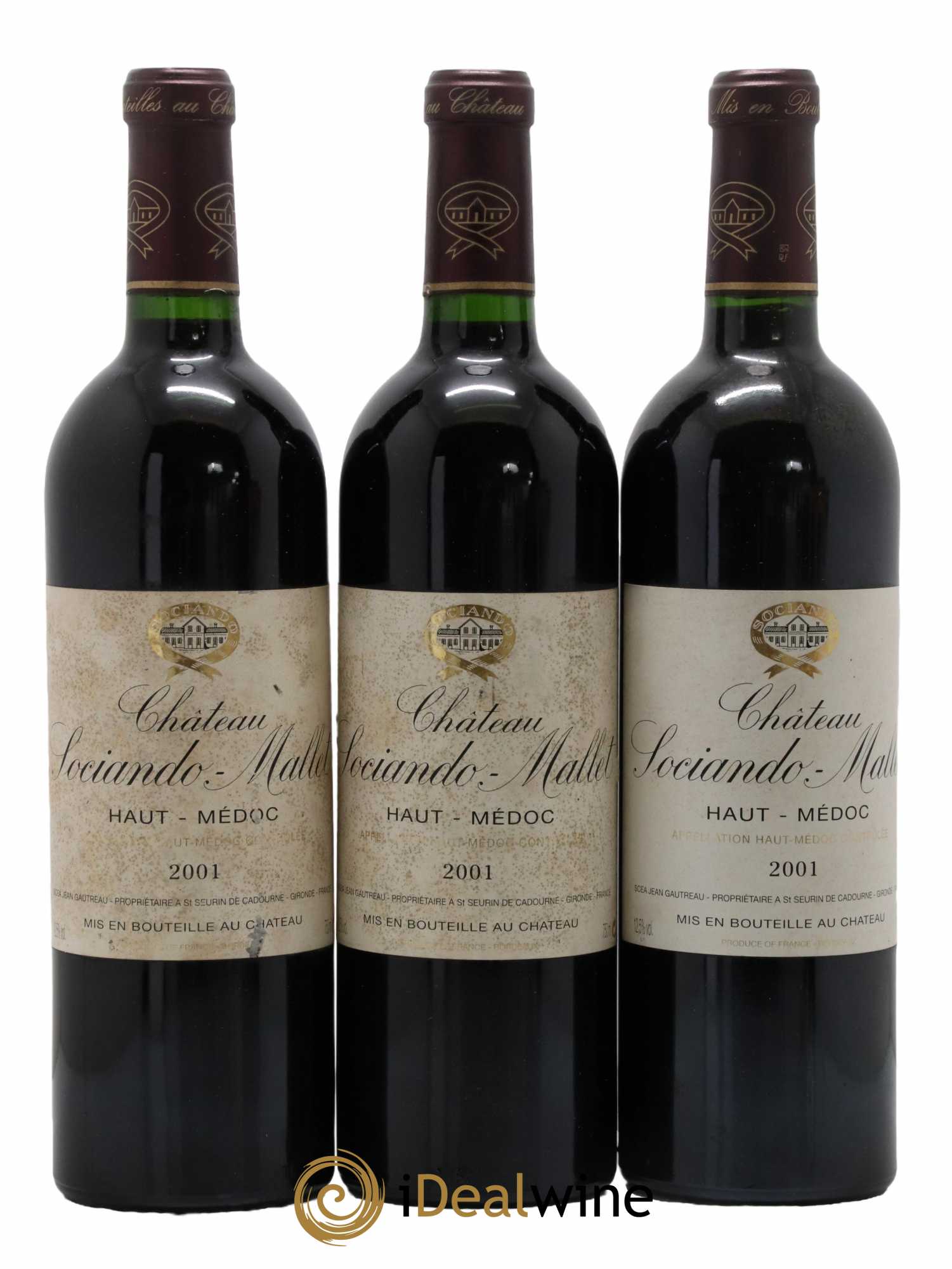 Château Sociando Mallet  2001 - Lot de 3 bouteilles - 0