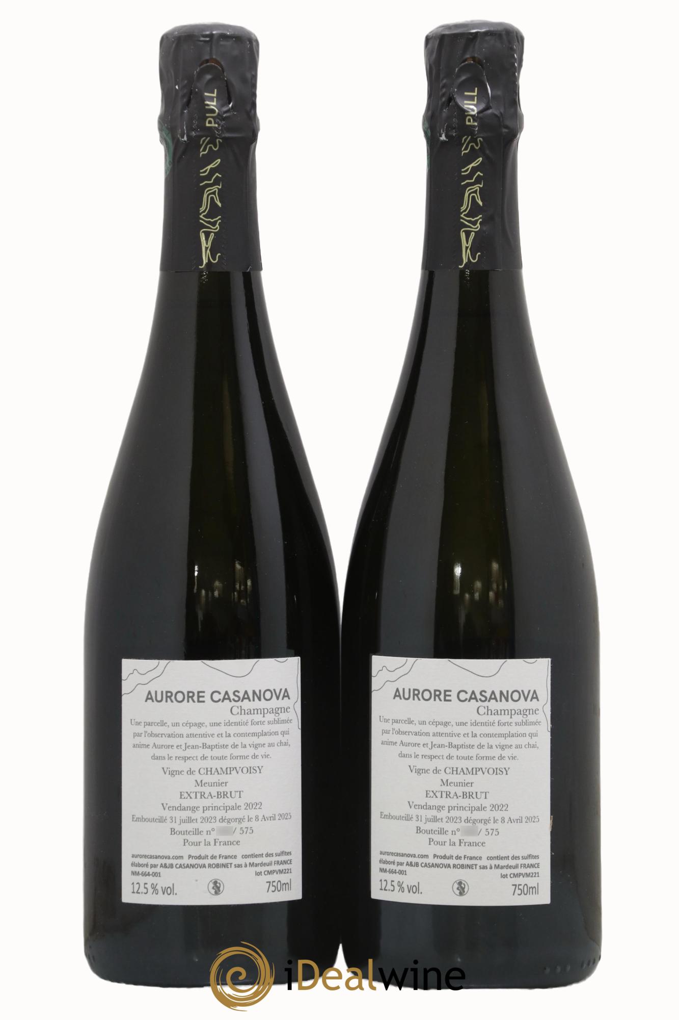 Champagne Extra Brut Vigne de Champvoisy Meunier Champagne Aurore Casanova - Lot de 2 bouteilles - 1