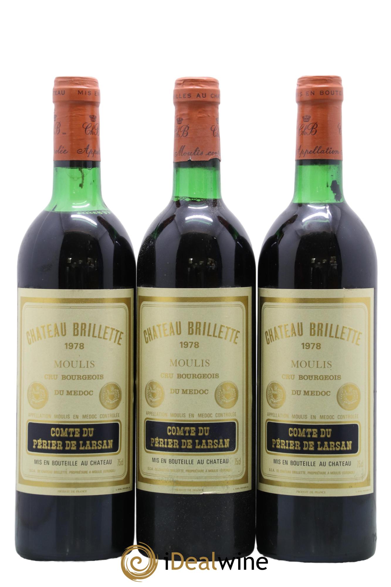 Château Brillette Cru Bourgeois 1978 - Lot de 3 bouteilles - 0