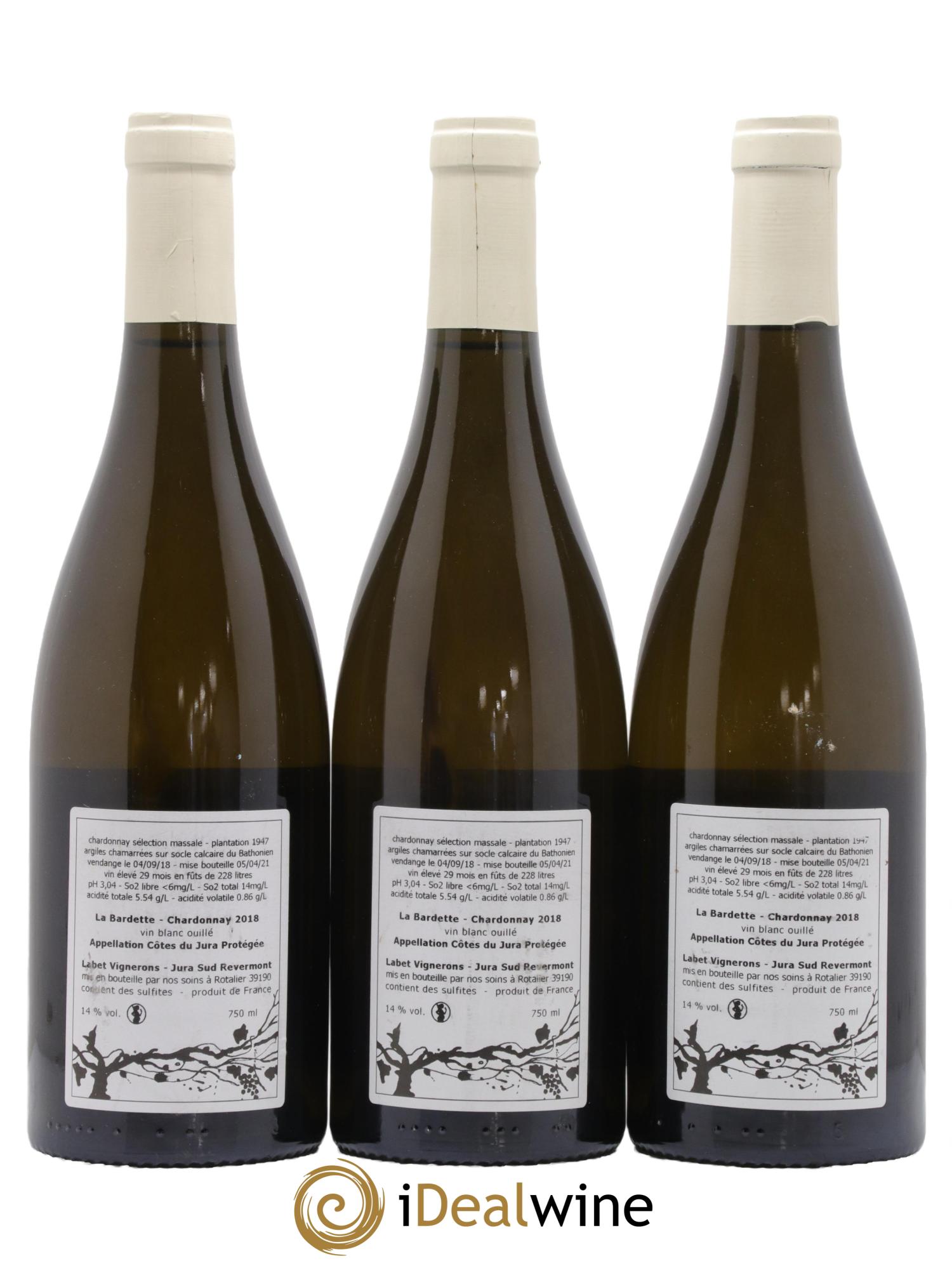 Côtes du Jura Chardonnay La Bardette Romain - Julien - Charline Labet 2018 - Lot de 3 bouteilles - 1