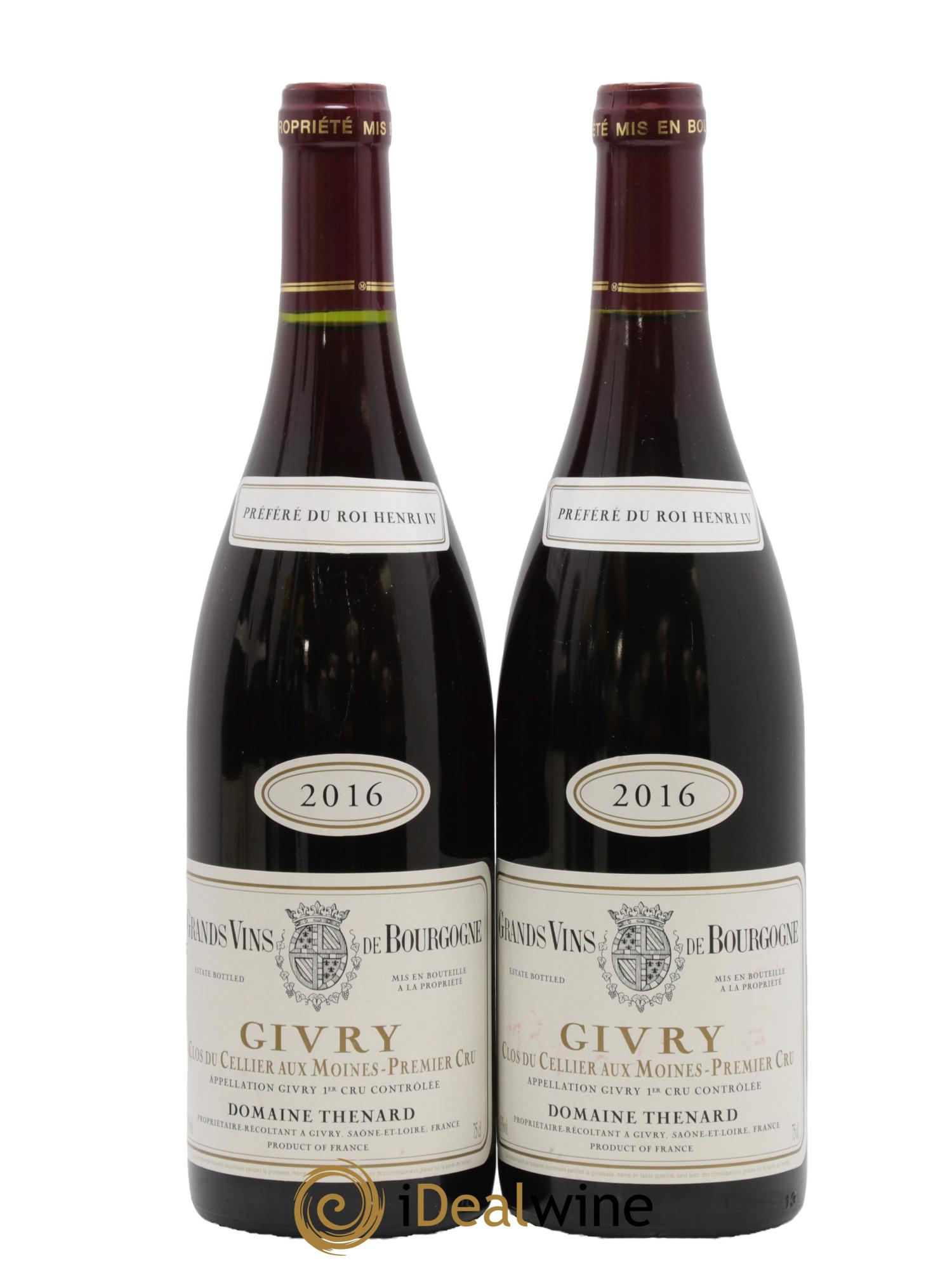 Givry 1er Cru Clos du Cellier aux moines Domaine Thenard 2016 - Posten von 2 Flaschen - 0