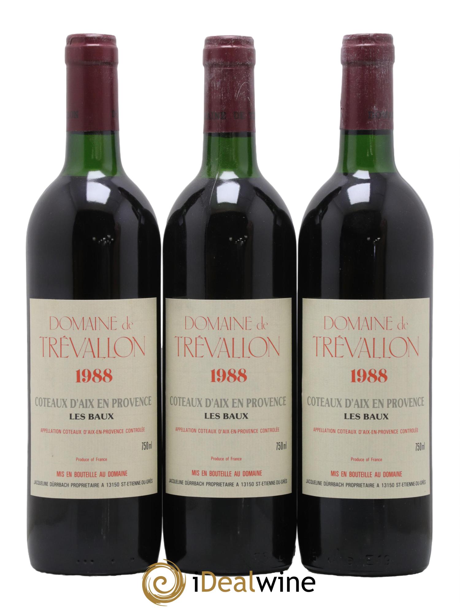 Coteaux d'Aix-en-Provence Trévallon (Domaine de) Eloi Dürrbach 1988 - Lot de 3 bouteilles - 0