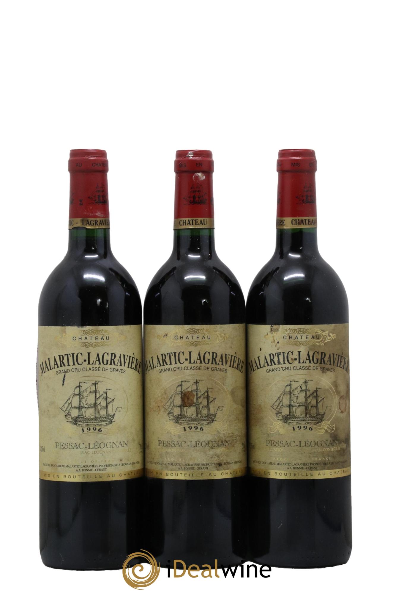 Château Malartic-Lagravière Cru Classé de Graves 1996 - Lotto di 3 bottiglie - 0