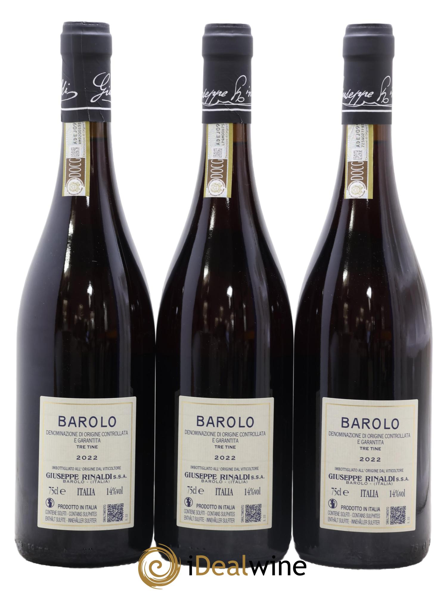 Barolo DOCG Tre Tine Giuseppe Rinaldi 2022 - Lot of 3 bottles - 1