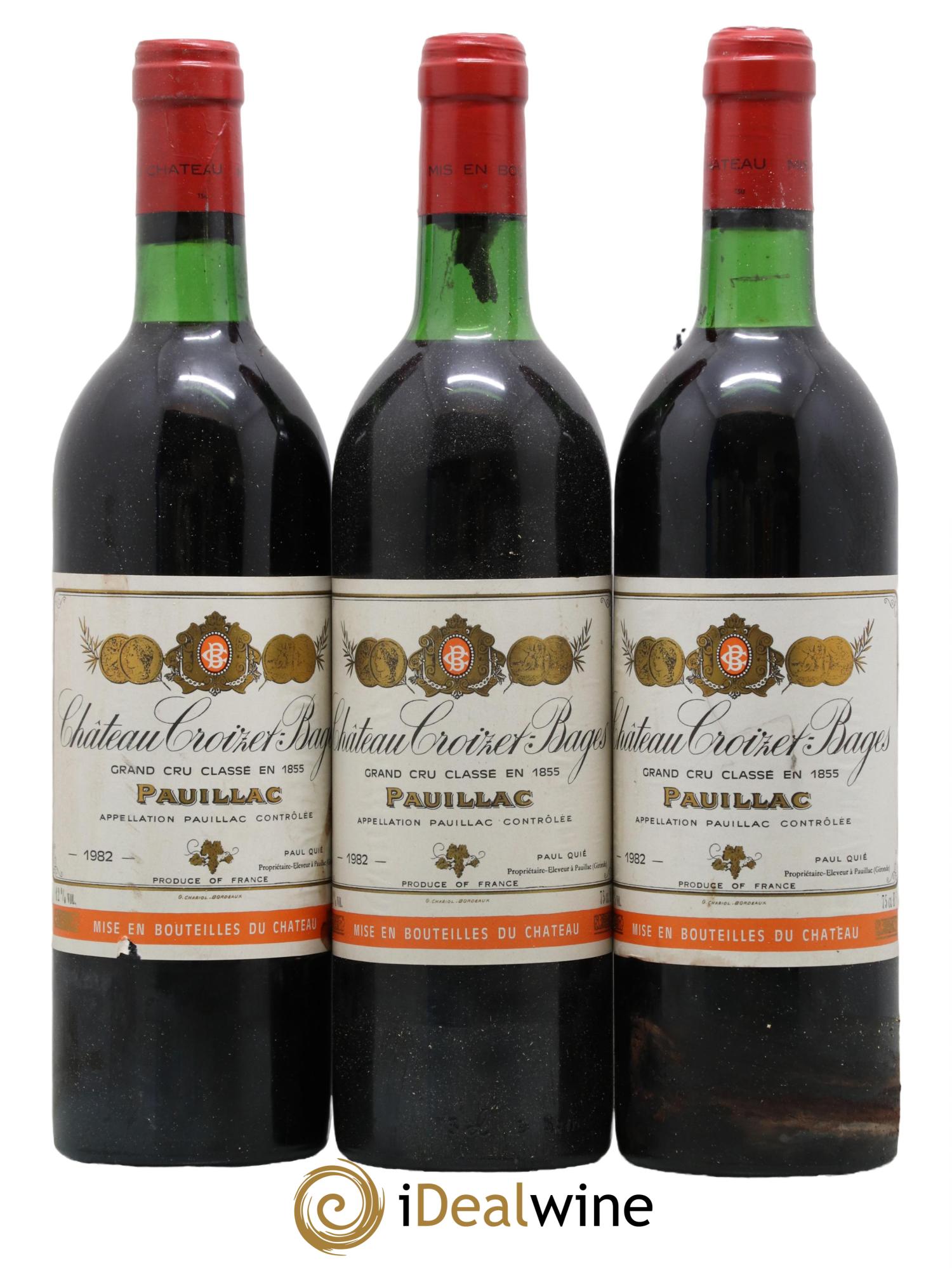 Château Croizet Bages 5ème Grand Cru Classé 1982 - Lot de 3 bouteilles - 0