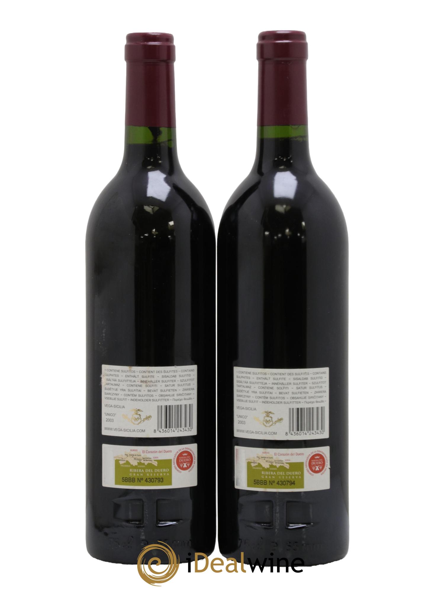 Ribera Del Duero DO Vega Sicilia Unico Famille Alvarez 2003 - Lot of 2 bottles - 1