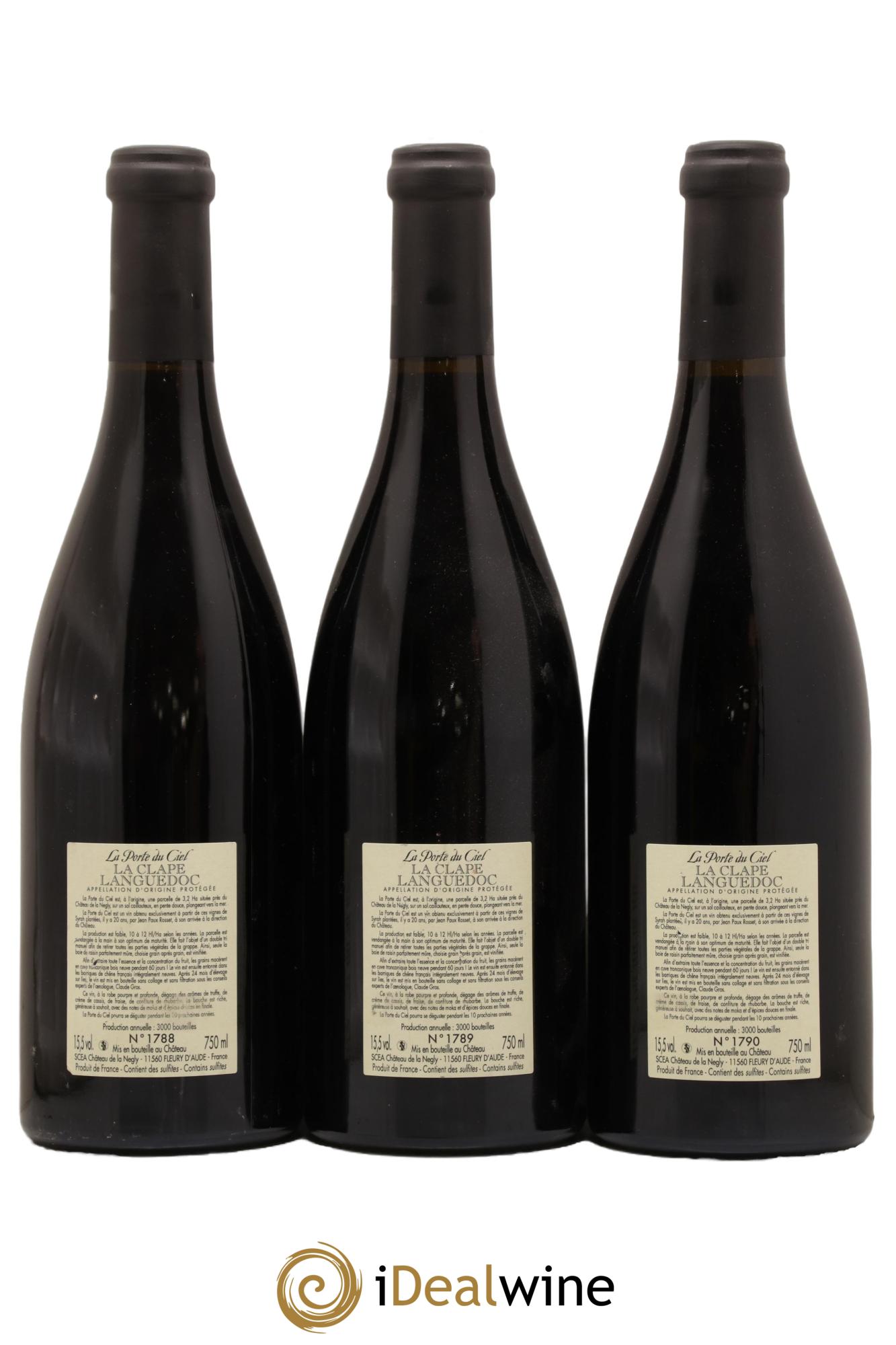 La Clape Château de La Négly La Porte du Ciel Jean Paux-Rosset 2014 - Lot de 3 bouteilles - 1