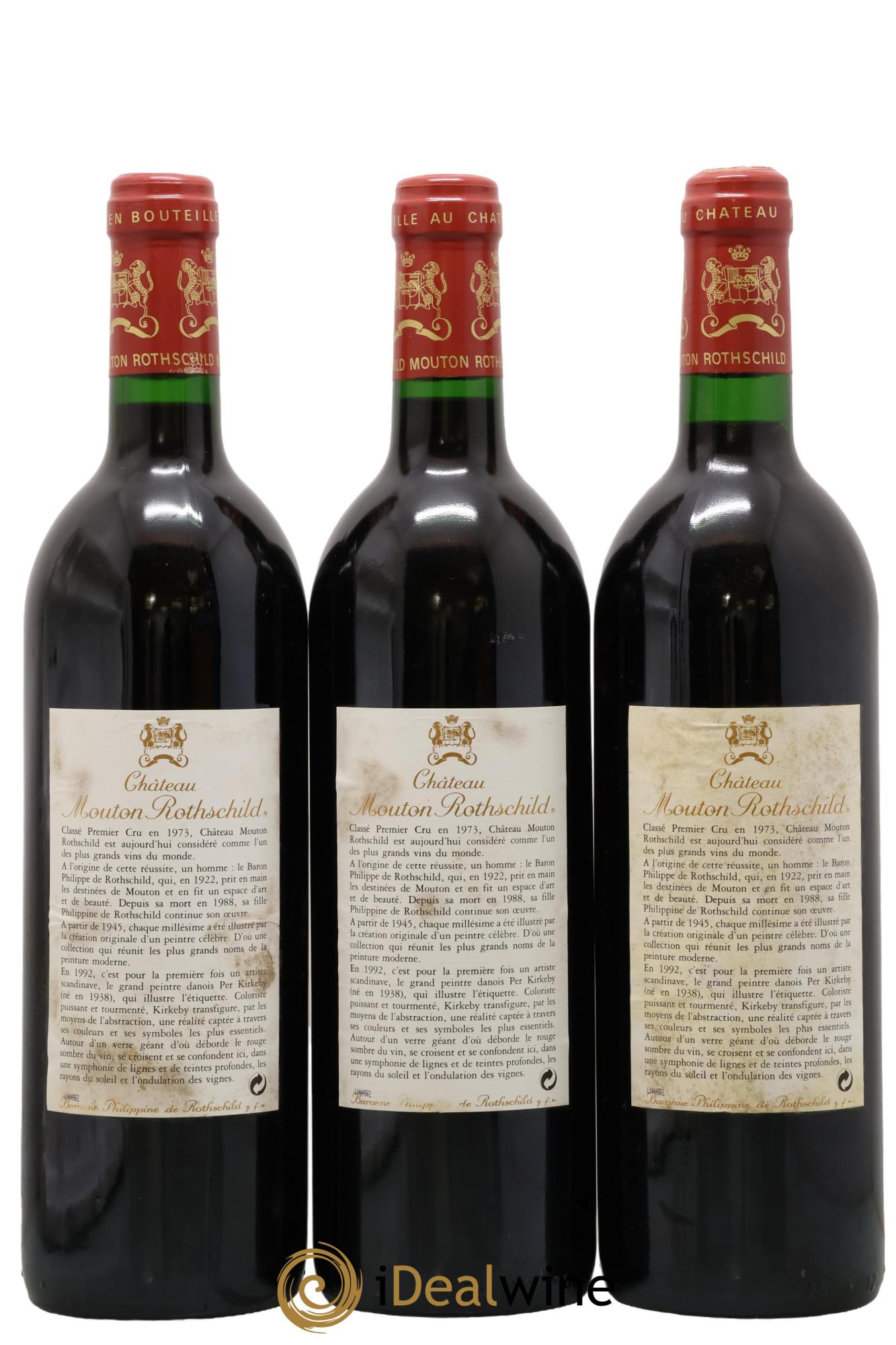 Château Mouton Rothschild 1er Grand Cru Classé 1992 - Lot de 3 bouteilles - 1