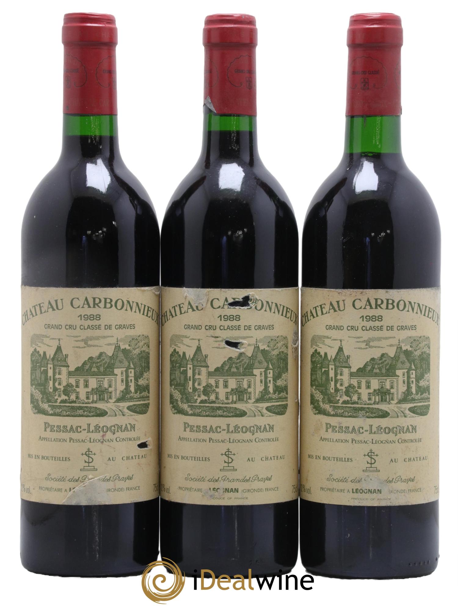 Château Carbonnieux Cru Classé de Graves 1988 - Lot de 3 bouteilles - 0