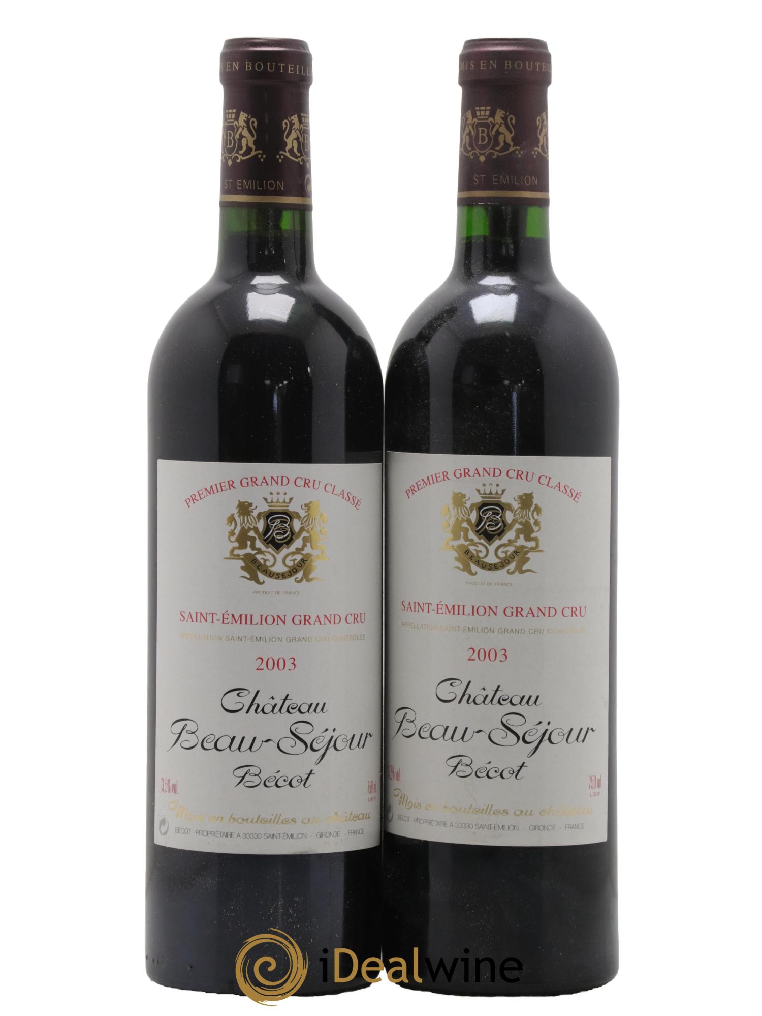 Château Beau-Séjour Bécot 1er Grand Cru Classé B 2003 - Lot de 2 bouteilles - 0
