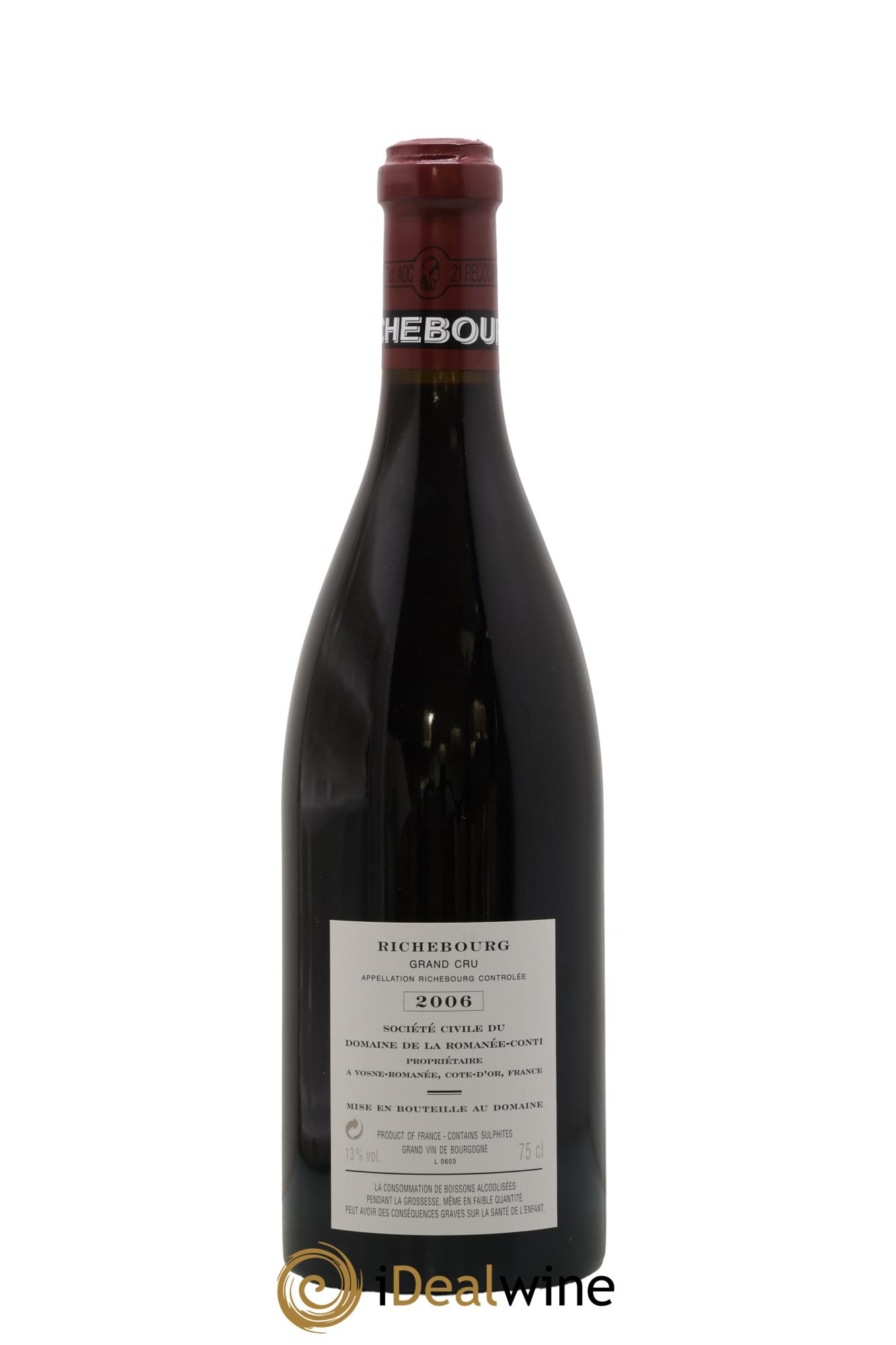 Richebourg Grand Cru Domaine de la Romanée-Conti 2006 - Lot de 1 bouteille - 1