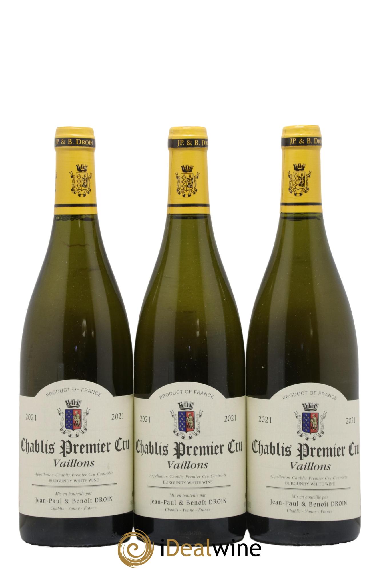 Chablis 1er Cru Vaillons Jean-Paul & Benoît Droin (Domaine) 2021 - Lot of 3 bottles - 0