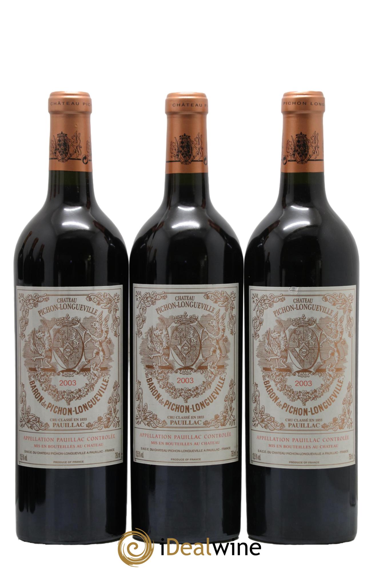 Pichon Longueville Baron 2ème Grand Cru Classé 2003 - Lot de 3 bouteilles - 0