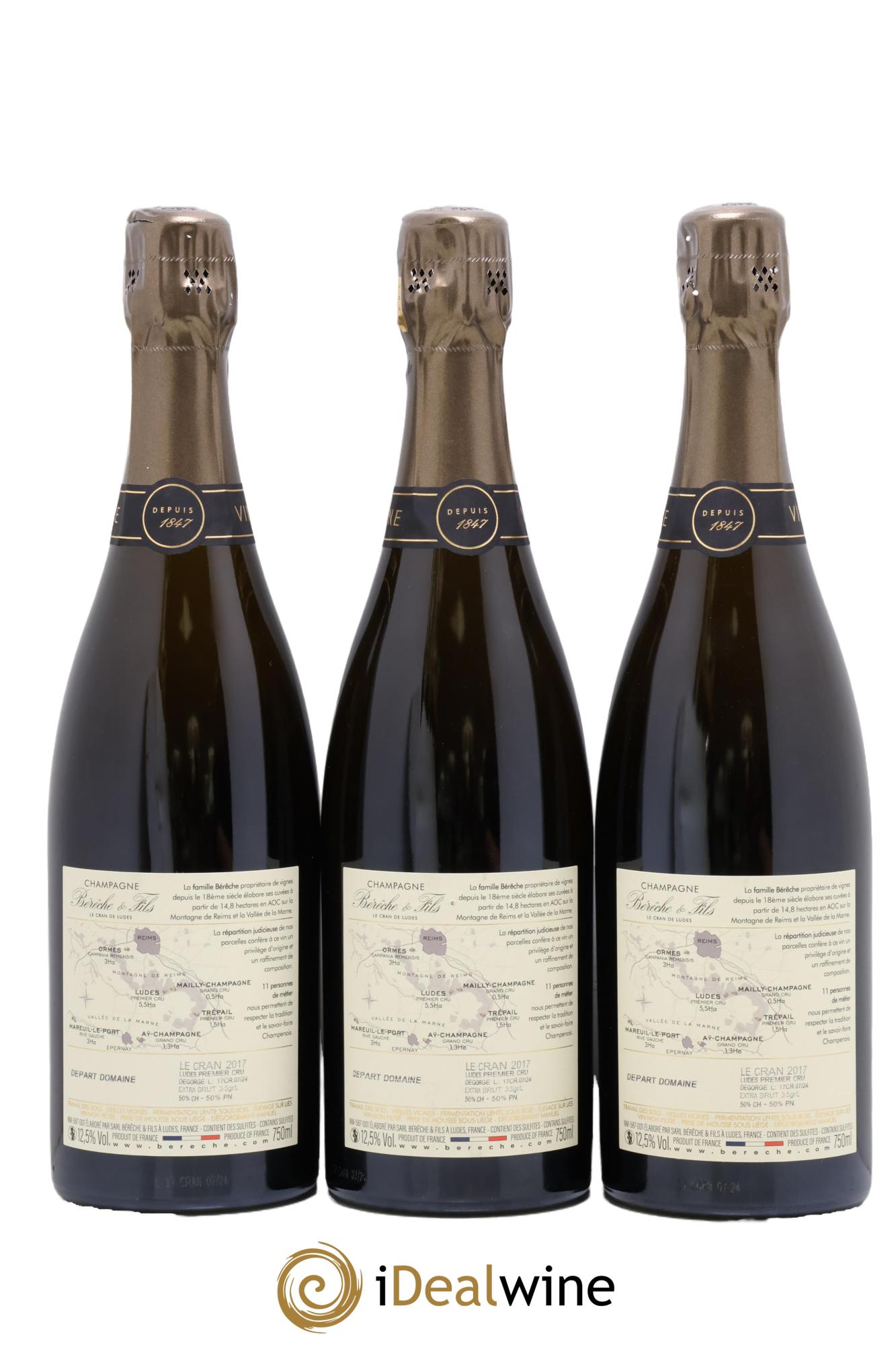 Ludes 1er Cru Le Cran Extra-Brut Bérêche et Fils 2017 - Lot of 3 bottles - 1