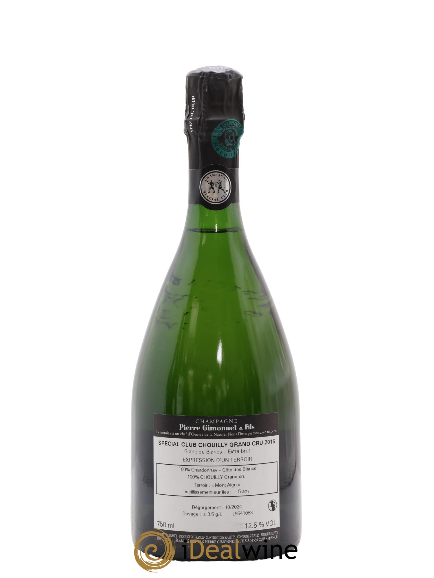 Champagne Chouilly Grand Cru Spécial Club Pierre Gimonnet 2016 - Lot de 1 bouteille - 1