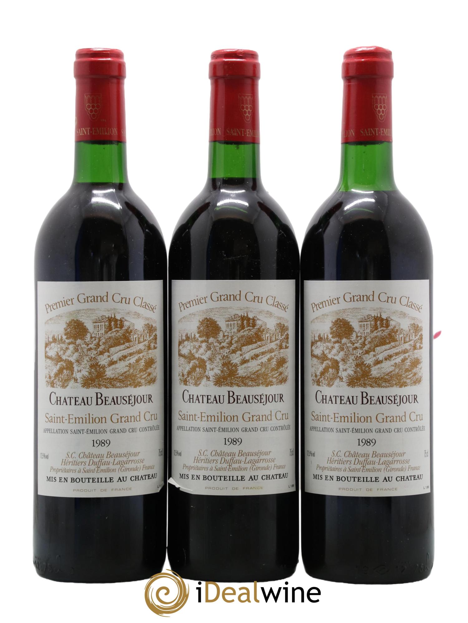 Château Beauséjour (Duffau-Lagarrosse) 1er Grand Cru Classé B 1989 - Lot de 3 bouteilles - 0