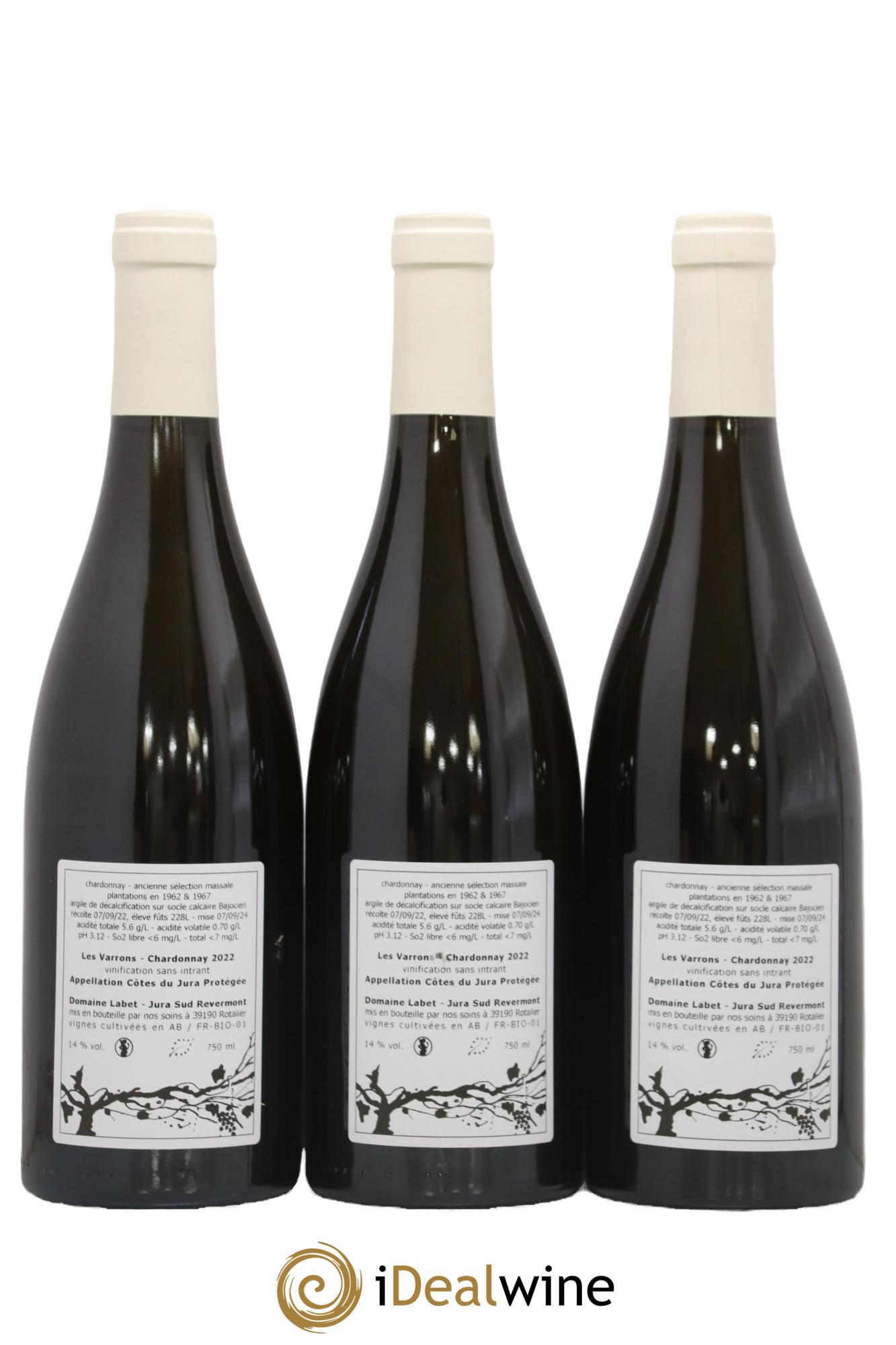 Côtes du Jura Chardonnay Les Varrons Romain - Julien - Charline Labet 2022 - Lot de 3 bouteilles - 1