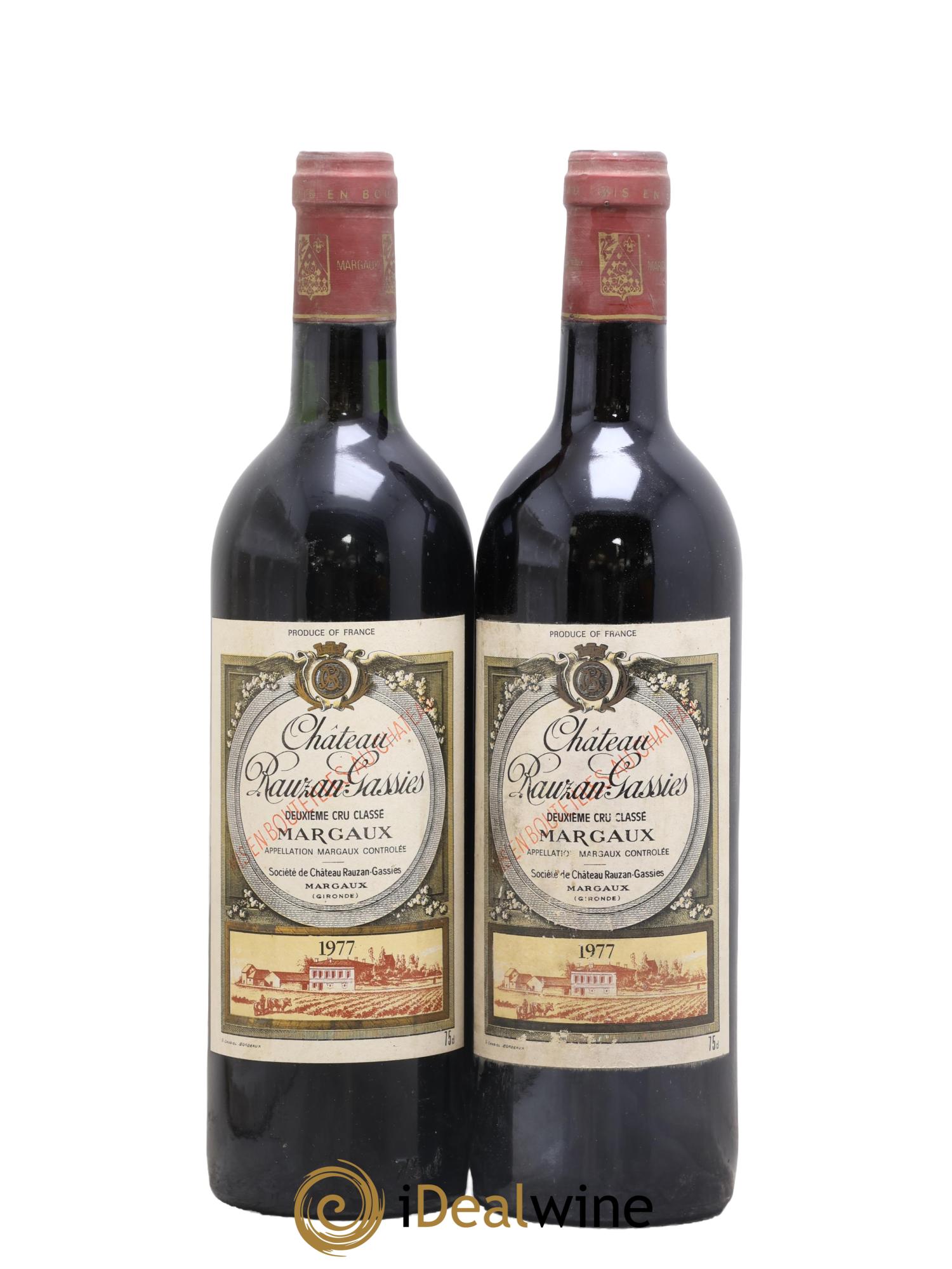Château Rauzan-Gassies 2ème Grand Cru Classé 1977 - Lot de 2 bouteilles - 0