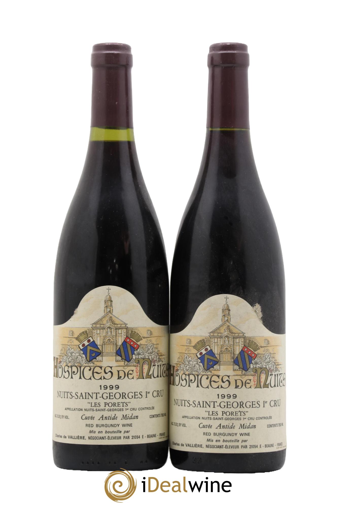 Nuits-Saint-Georges 1er Cru Les Porrets Antide Midan Charles de Vallière Hospices de Nuits 1999 - Lot de 2 bouteilles - 0