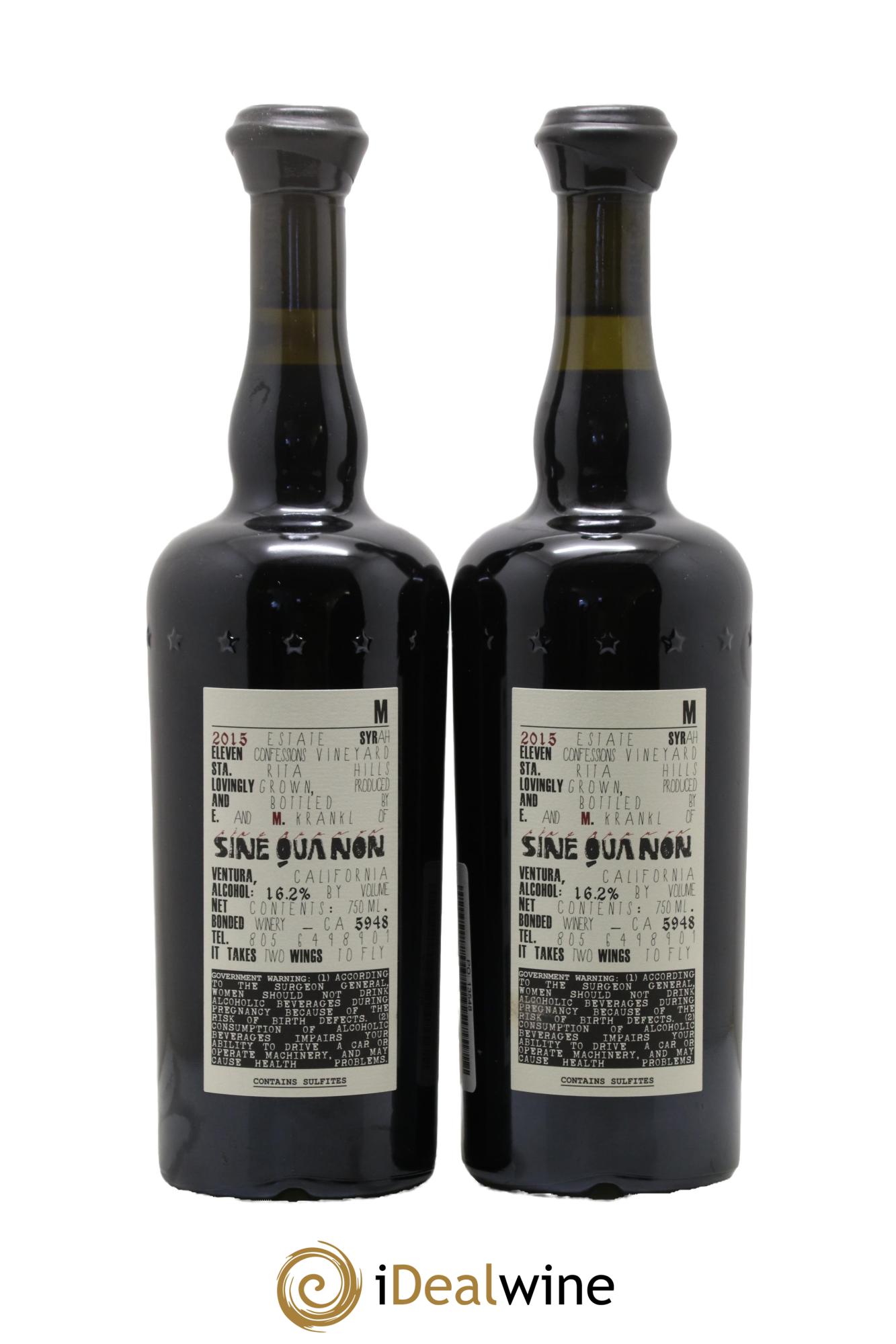 USA Santa Rita Hills Eleven Confessions 4 Syrah M et 1 Grenache E Sine Qua Non 2015 - Lot de 5 bouteilles - 4