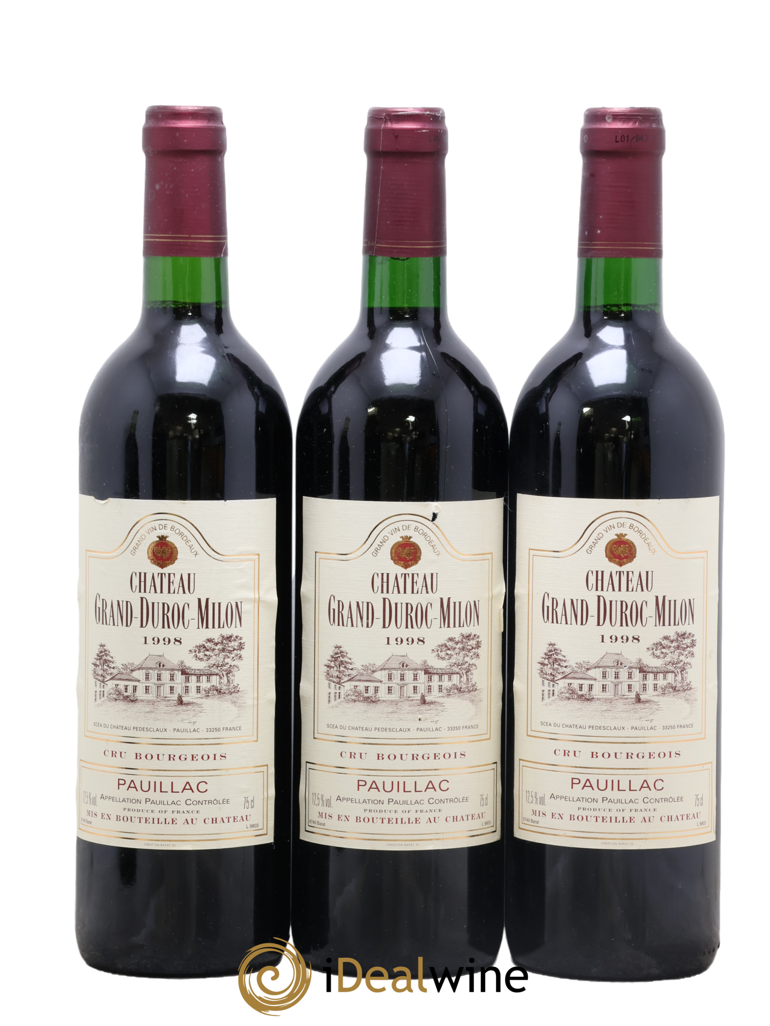 Pauillac Château Grand-Duroc-Milon 1998 - Lot de 3 bouteilles - 0