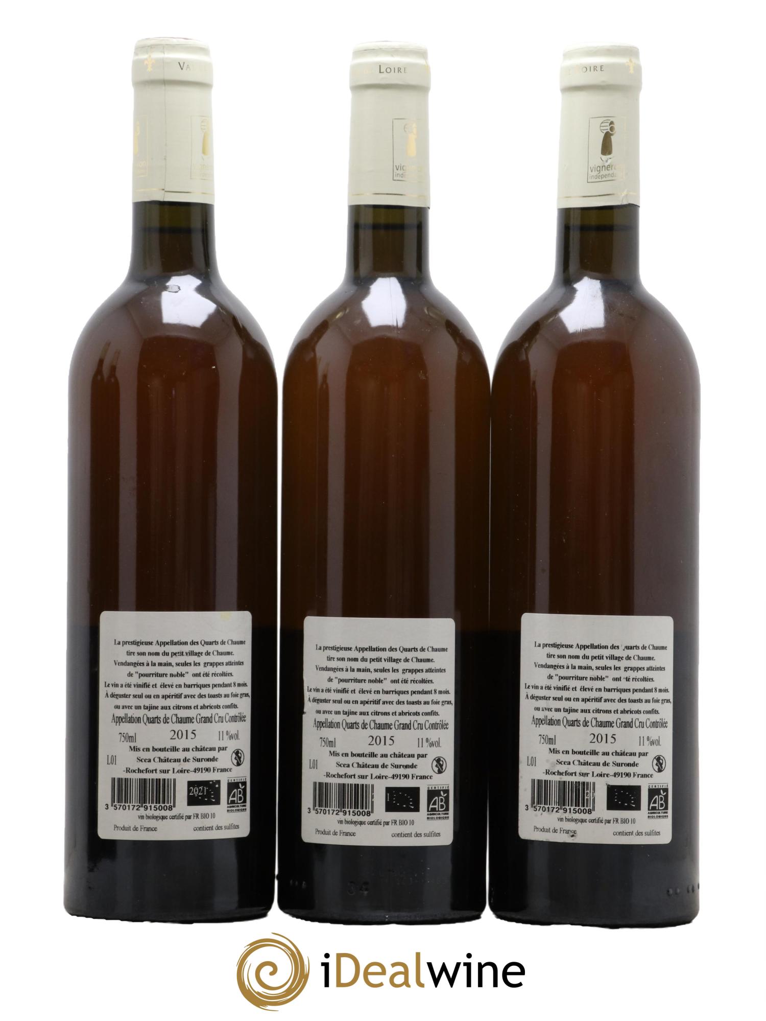 Quarts de Chaume Grains Nobles Château de Suronde 2015 - Lotto di 3 bottiglie - 1