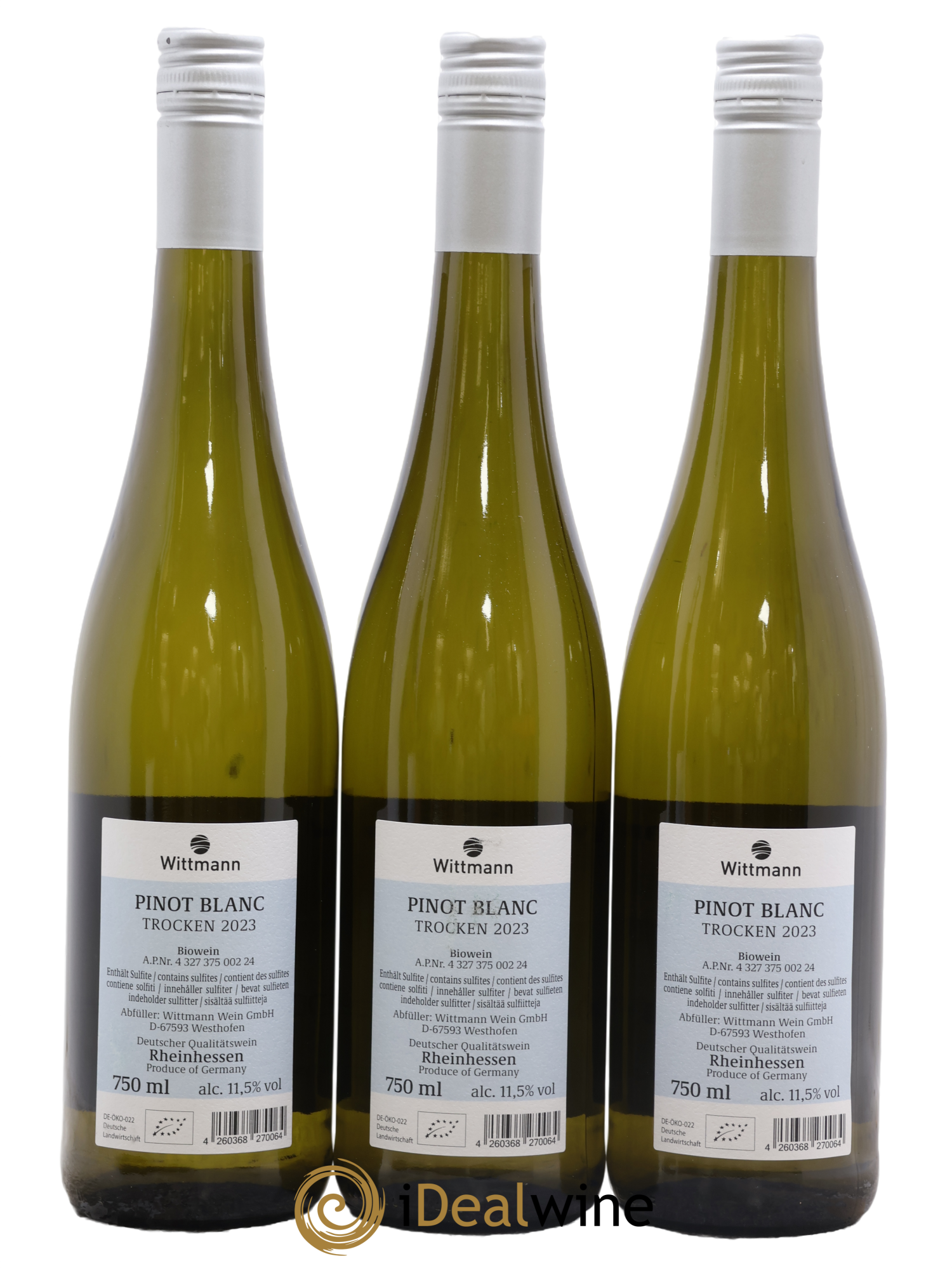 Allemagne Rheinhessen 100 Hugel Pinot Blanc Wittmann 2023 - Lot of 3 bottles - 1