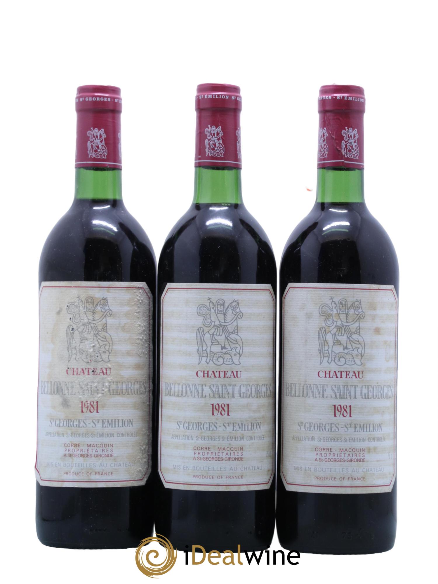 Saint-Georges-Saint-Émilion Chateau Bellonne 1981 - Lot de 3 bouteilles - 0