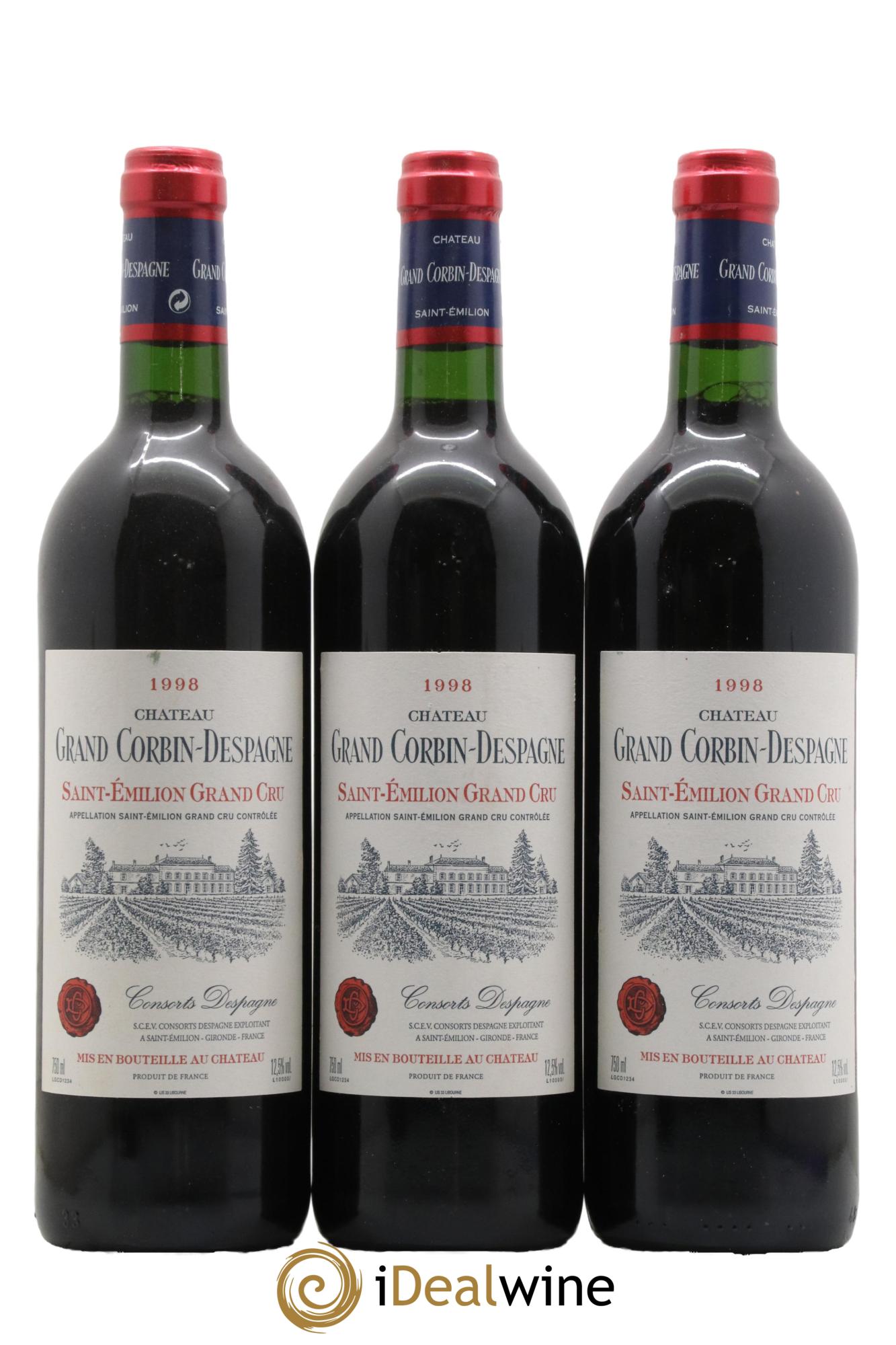 Château Grand Corbin Despagne Grand Cru Classé 1998 - Lot de 3 bouteilles - 0