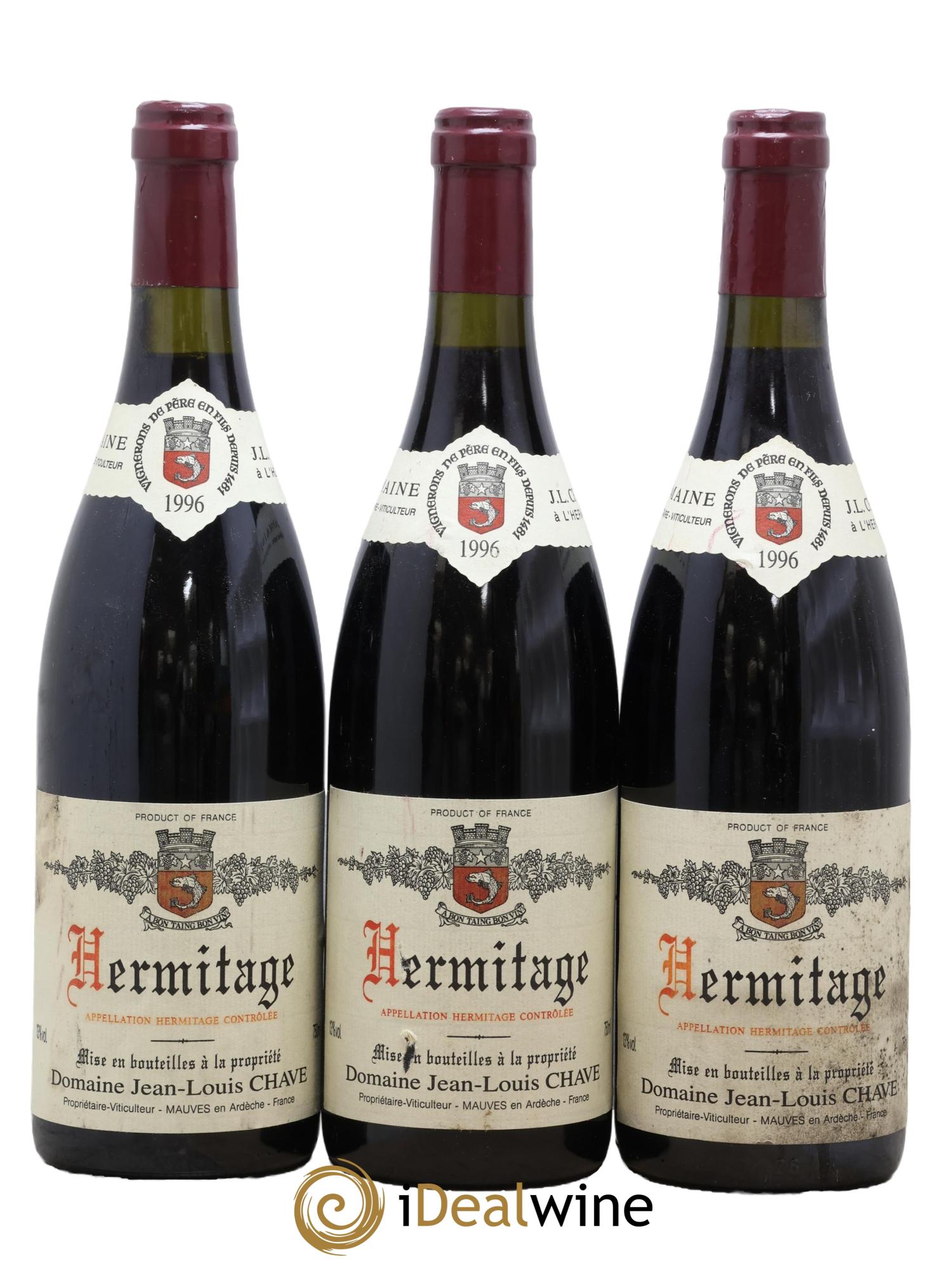 Hermitage Jean-Louis Chave 1996 - Lot of 3 bottles - 0