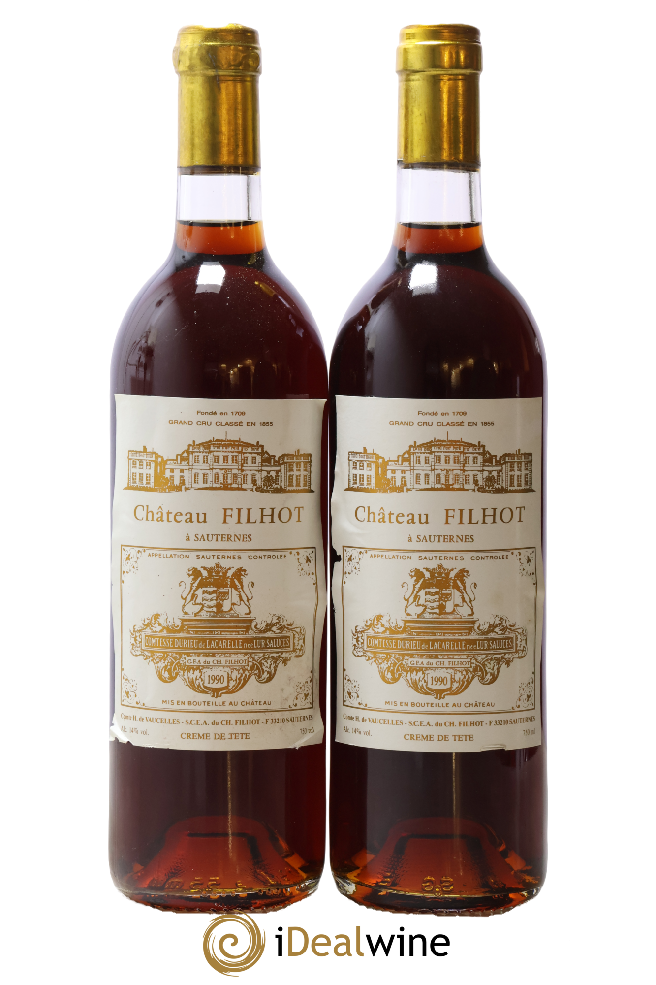 Château Filhot - Crème de Tête 2ème Grand Cru Classé 1990 - Lot de 2 bouteilles - 0
