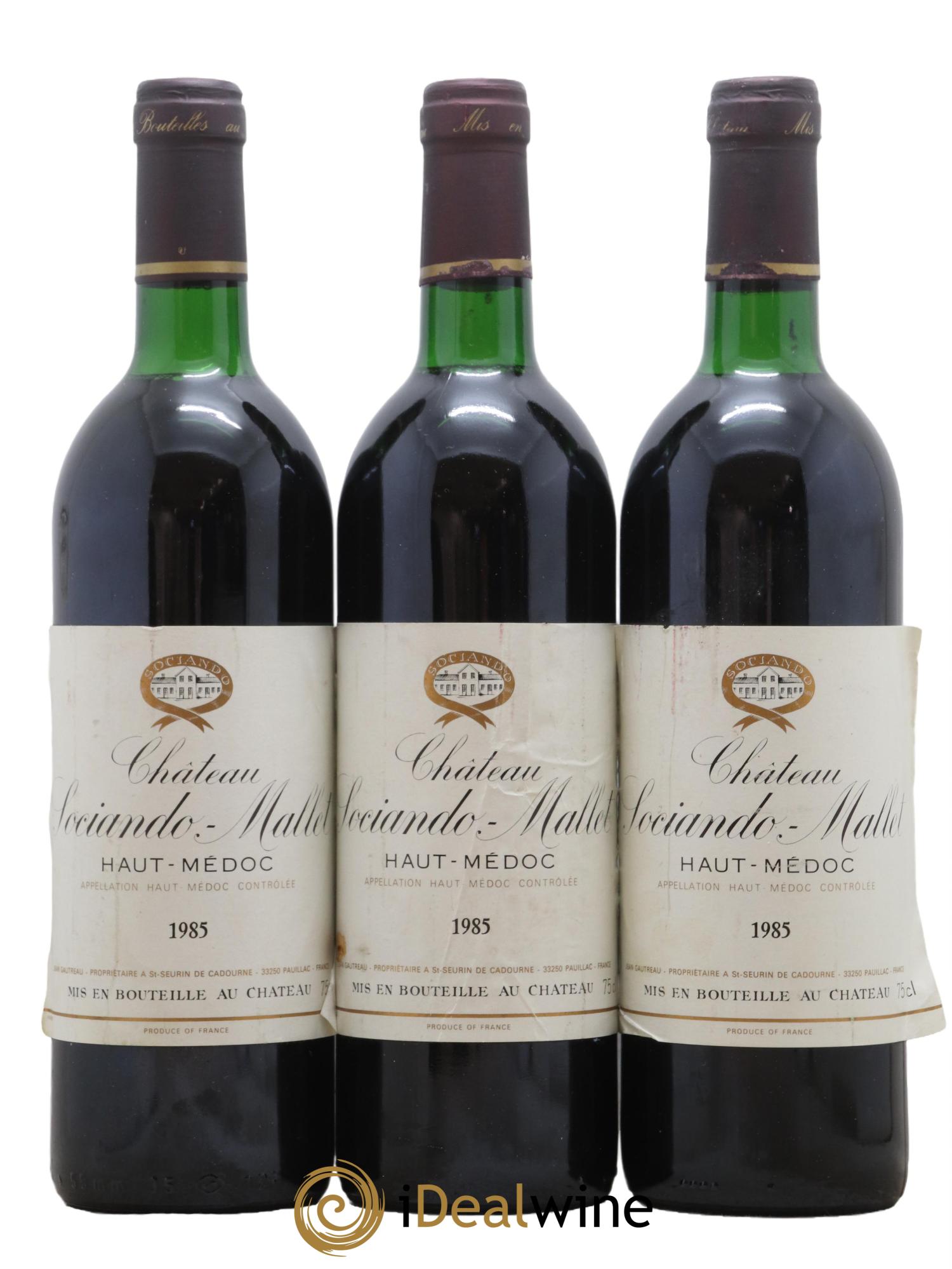 Château Sociando Mallet 1985 - Lotto di 3 bottiglie - 0