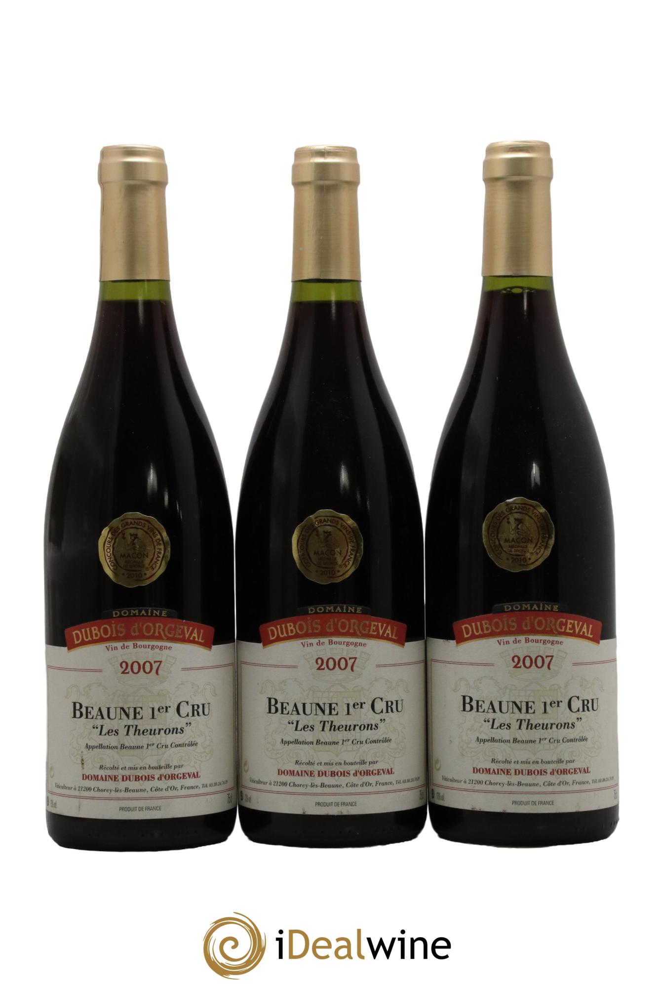 Beaune 1er Cru Les Theurons Domaine Dubois Orgeval 2007 - Lot of 3 bottles - 0