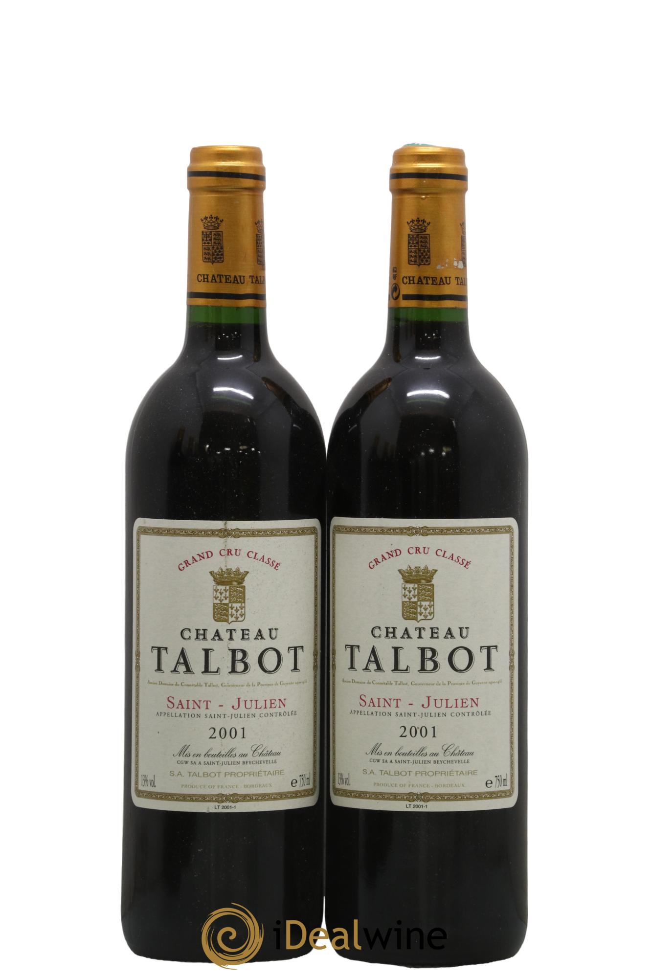 Château Talbot 4ème Grand Cru Classé 2001 - Lot de 2 bouteilles - 0