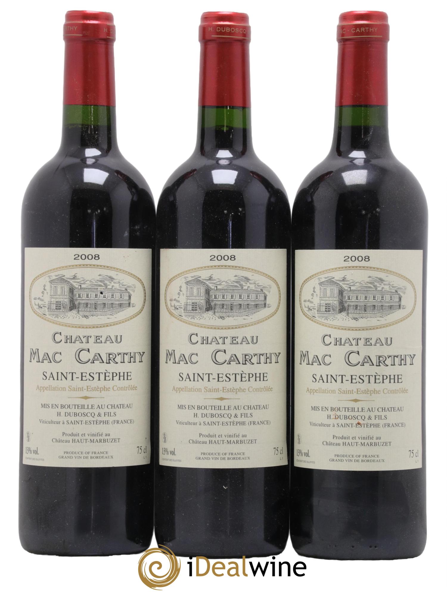 Saint-Estèphe Chateau Mac Carthy 2008 - Lot de 3 bouteilles - 0