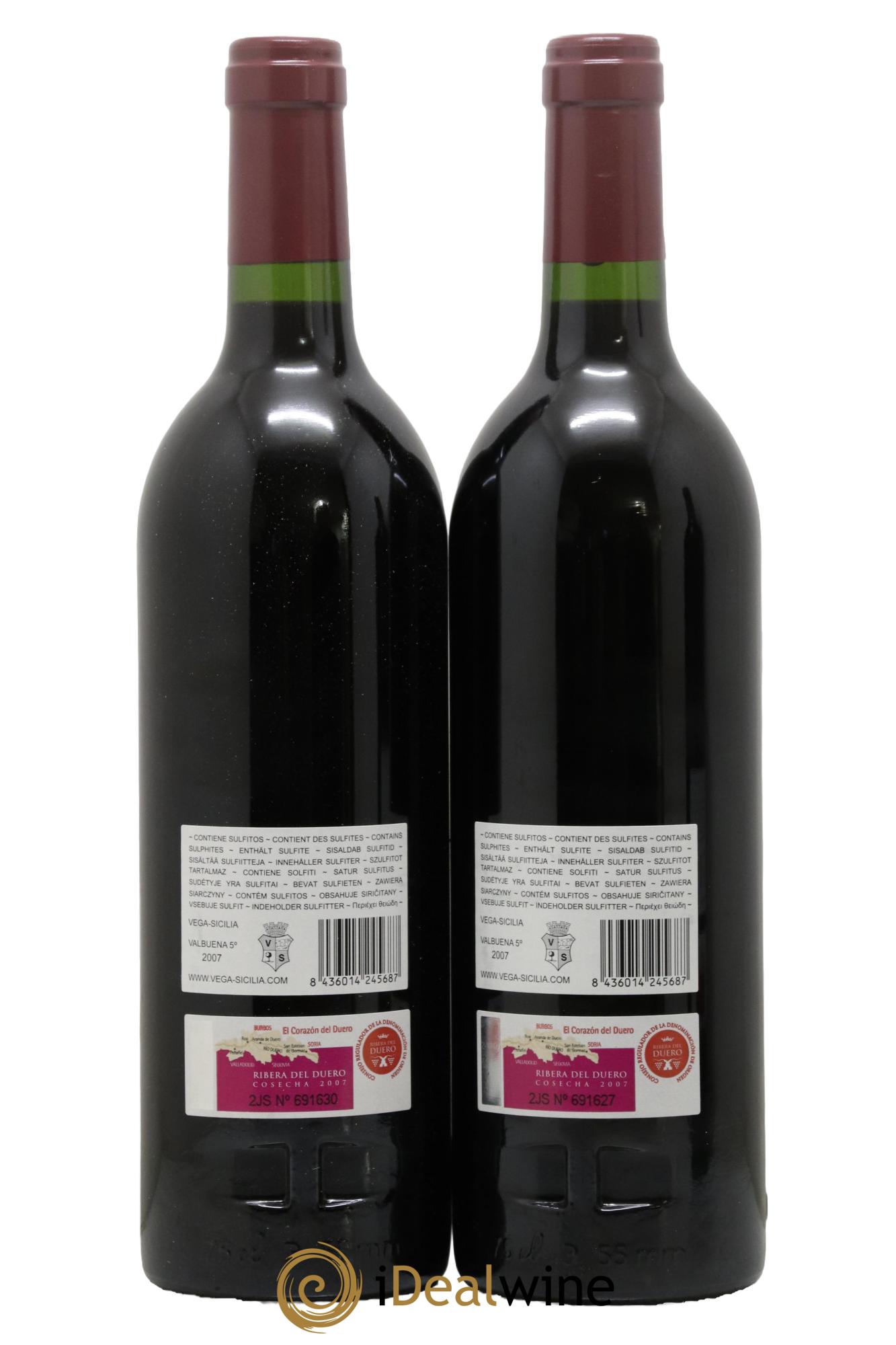 Ribera Del Duero DO Vega Sicilia Valbuena 5 ano Famille Alvarez  2007 - Posten von 2 Flaschen - 1