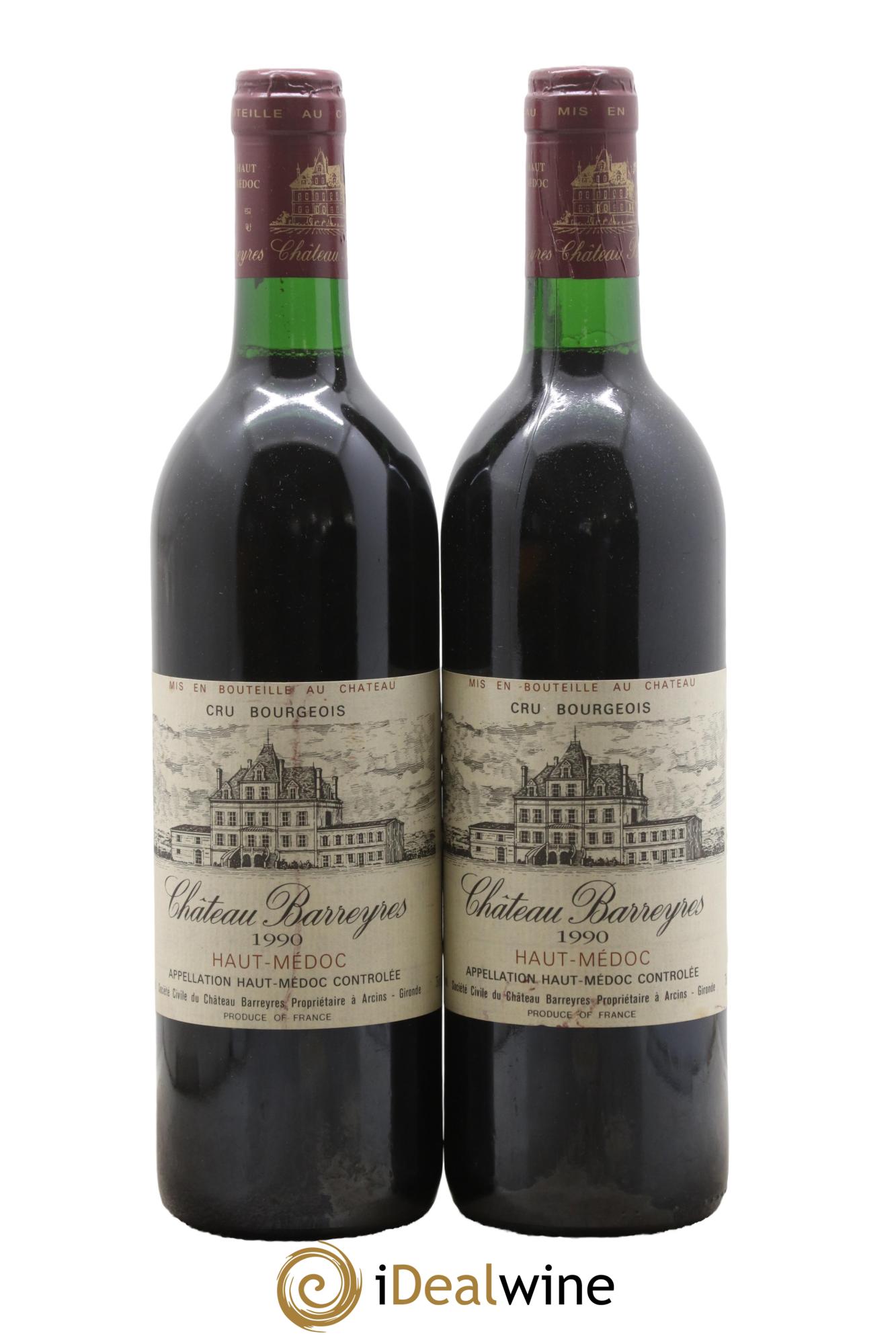 Château Barreyres Cru Bourgeois 1990 - Lot de 2 bouteilles - 0