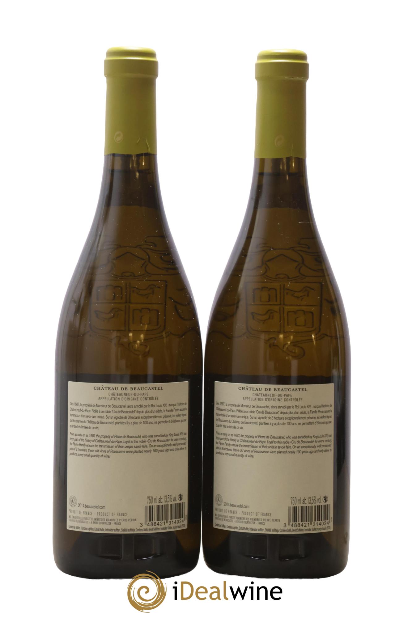 Châteauneuf-du-Pape Château de Beaucastel Vieilles vignes Roussanne Famille Perrin 2014 - Lot of 2 bottles - 1