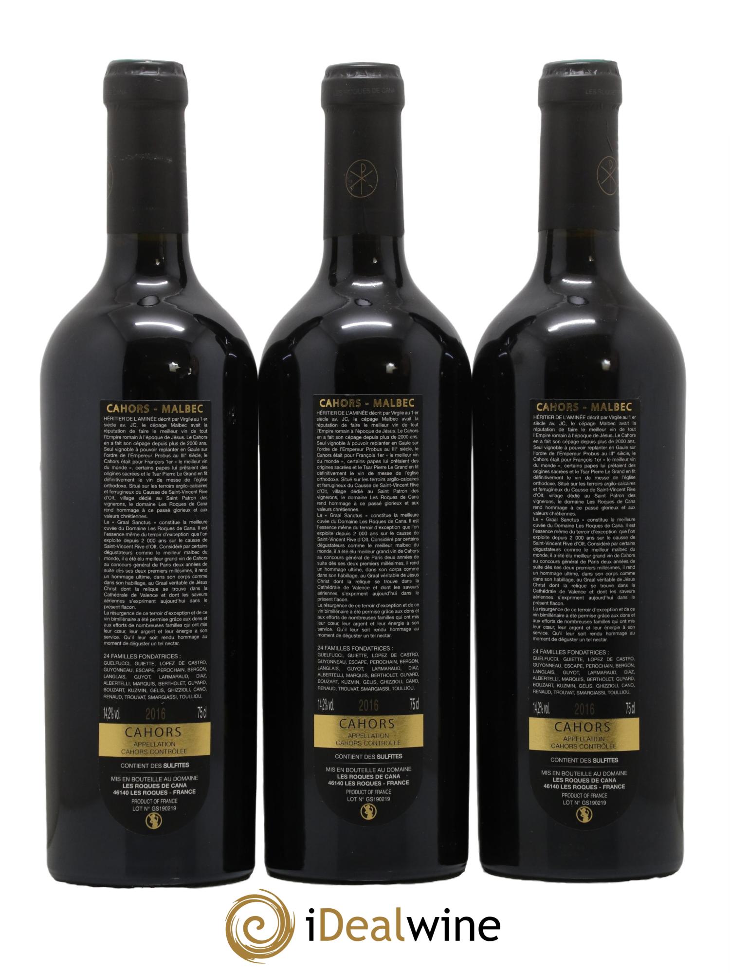Cahors Graal Sanctus Domaine Les Roques de Cana 2016 - Lot de 3 bouteilles - 1