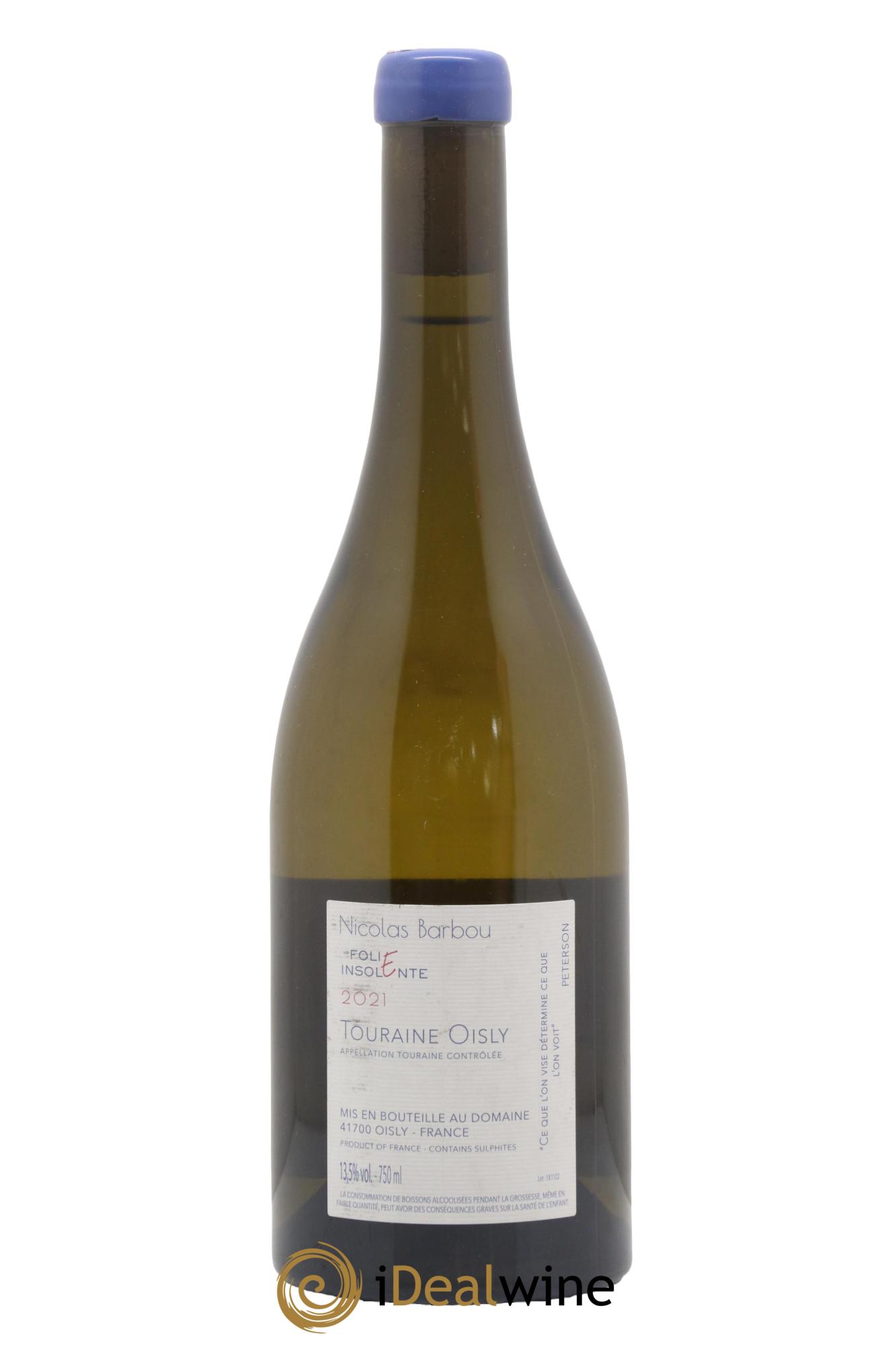 Touraine-Oisly Folie Insolente Nicolas Barbou 2021 - Lot de 1 bouteille - 1