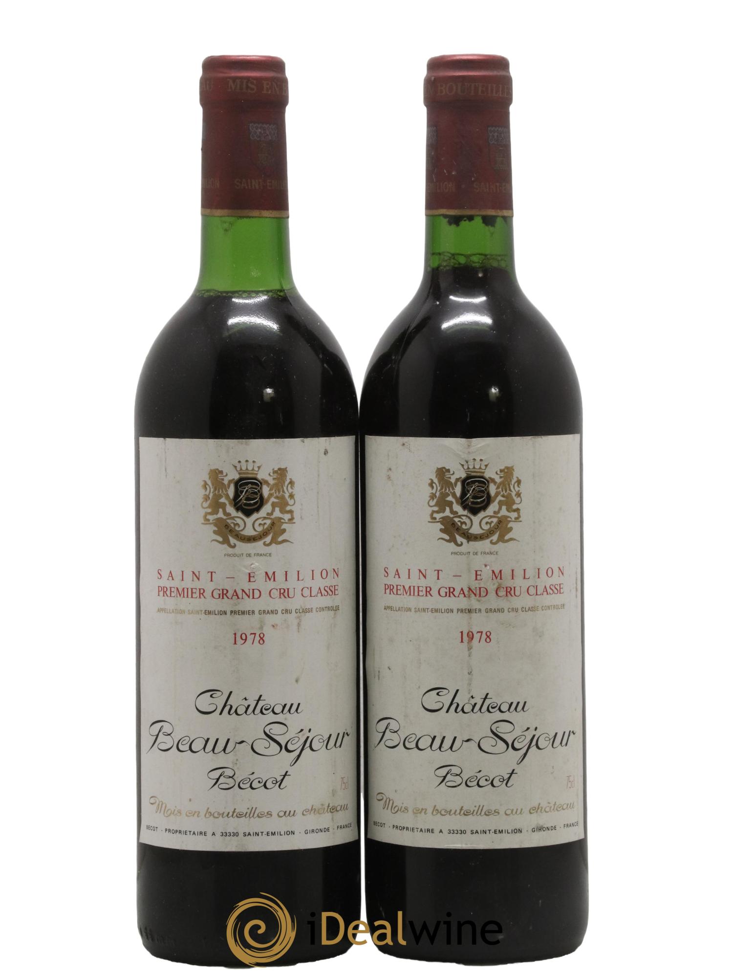 Château Beau-Séjour Bécot 1er Grand Cru Classé B 1978 - Lot de 2 bouteilles - 0