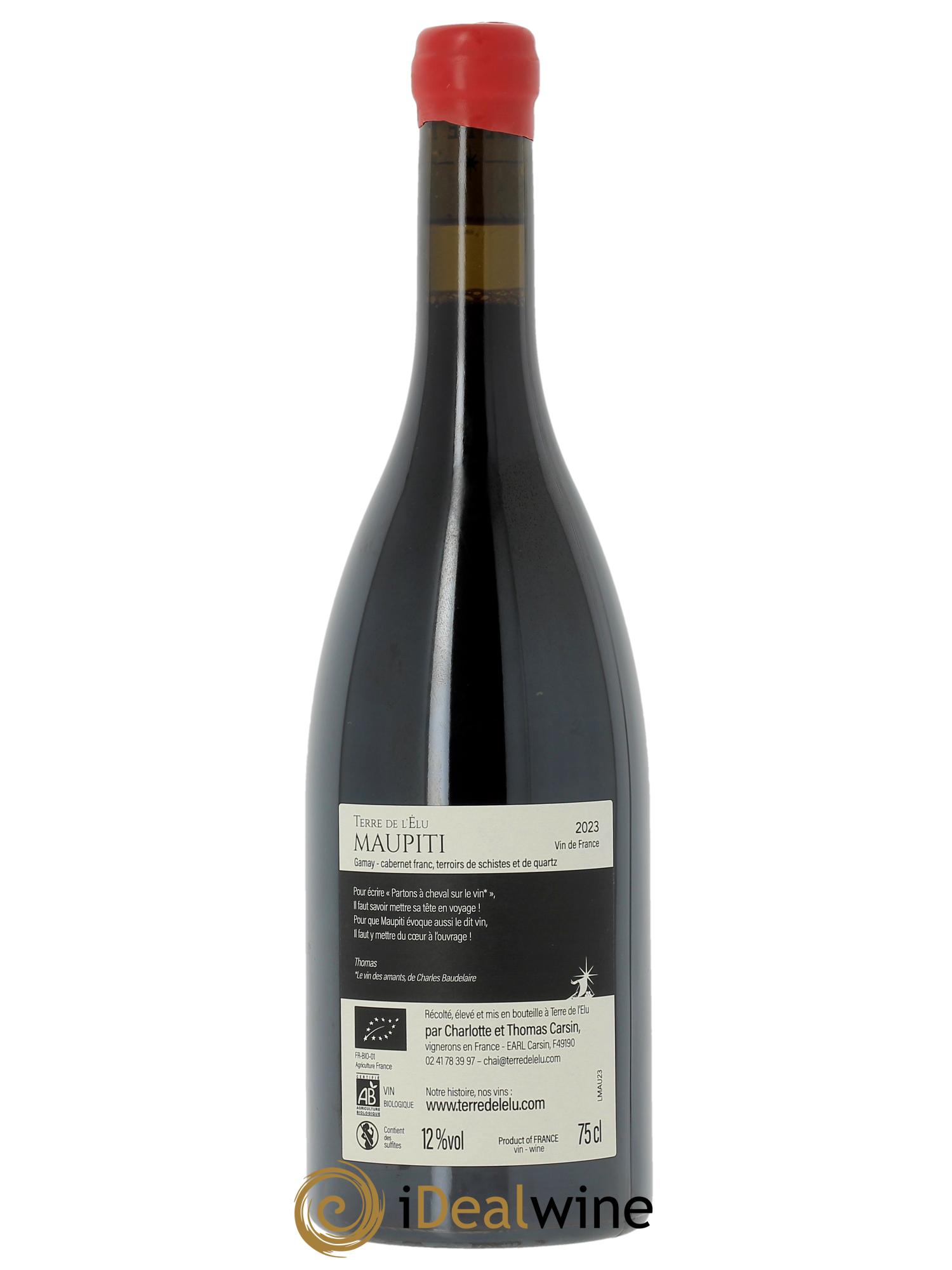 Vin de France Maupiti Terre de l'Elu (Clos de L'Elu) 2023 - Lot de 1 bouteille - 1