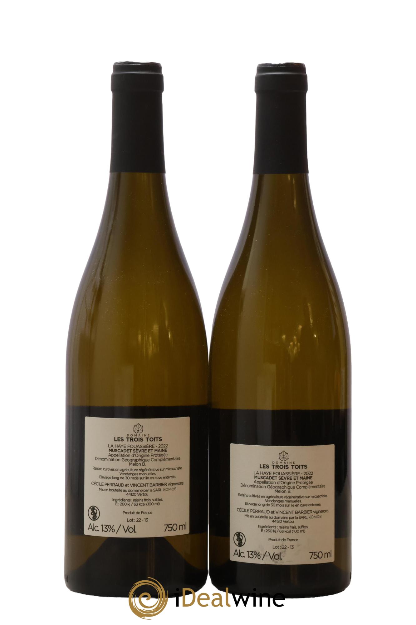 Muscadet-Sèvre-et-Maine La Haye Fouassière Les trois Toits 2022 - Lot de 2 bouteilles - 1