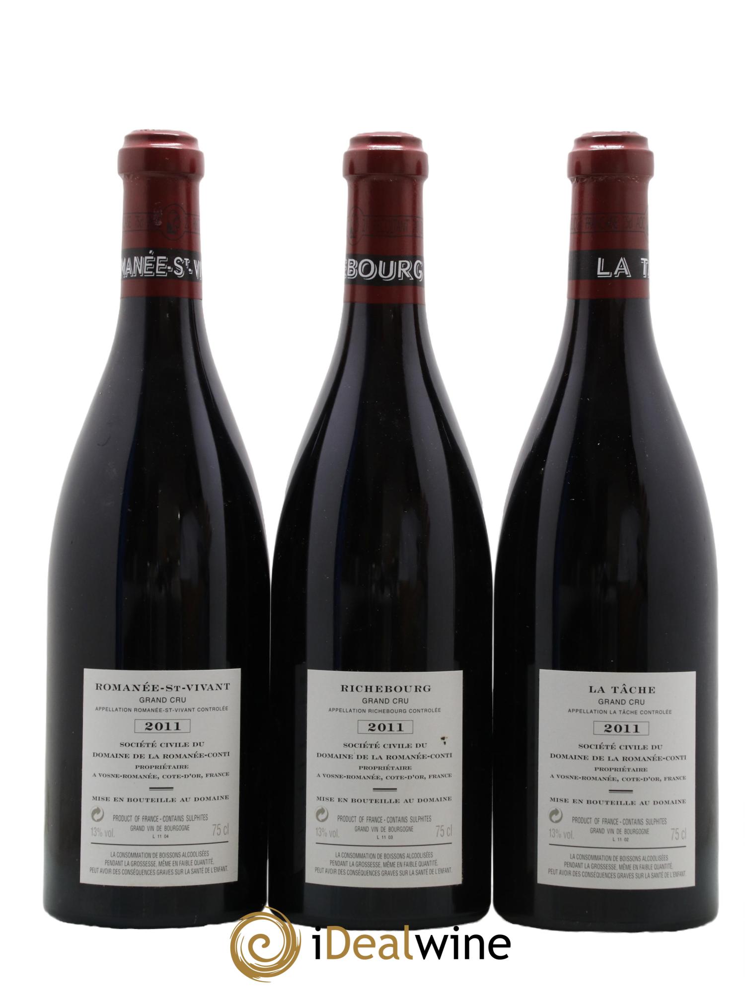 Assortiment 2011 du Domaine de la Romanée-Conti Domaine de la Romanée-Conti 3 La Tache, 2 Richebourg, 1 Romanee Conti, 2 Romanee Saint Vivant, 2 Echezeaux, 2 Grands Echezeaux 2011 - Lot of 12 bottles - 6