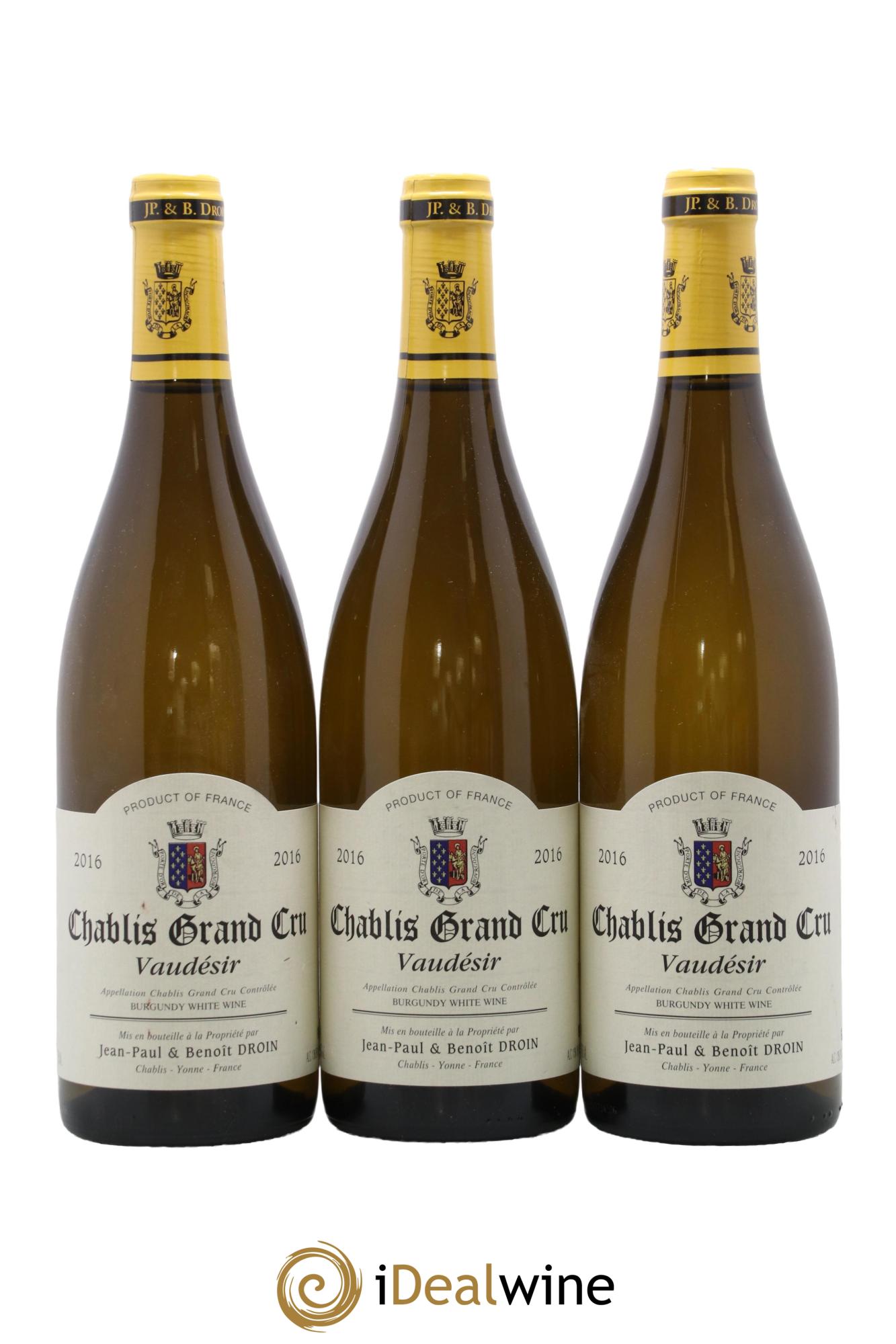 Chablis Grand Cru Vaudésir Jean-Paul & Benoît Droin (Domaine) 2016 - Lot of 3 bottles - 0
