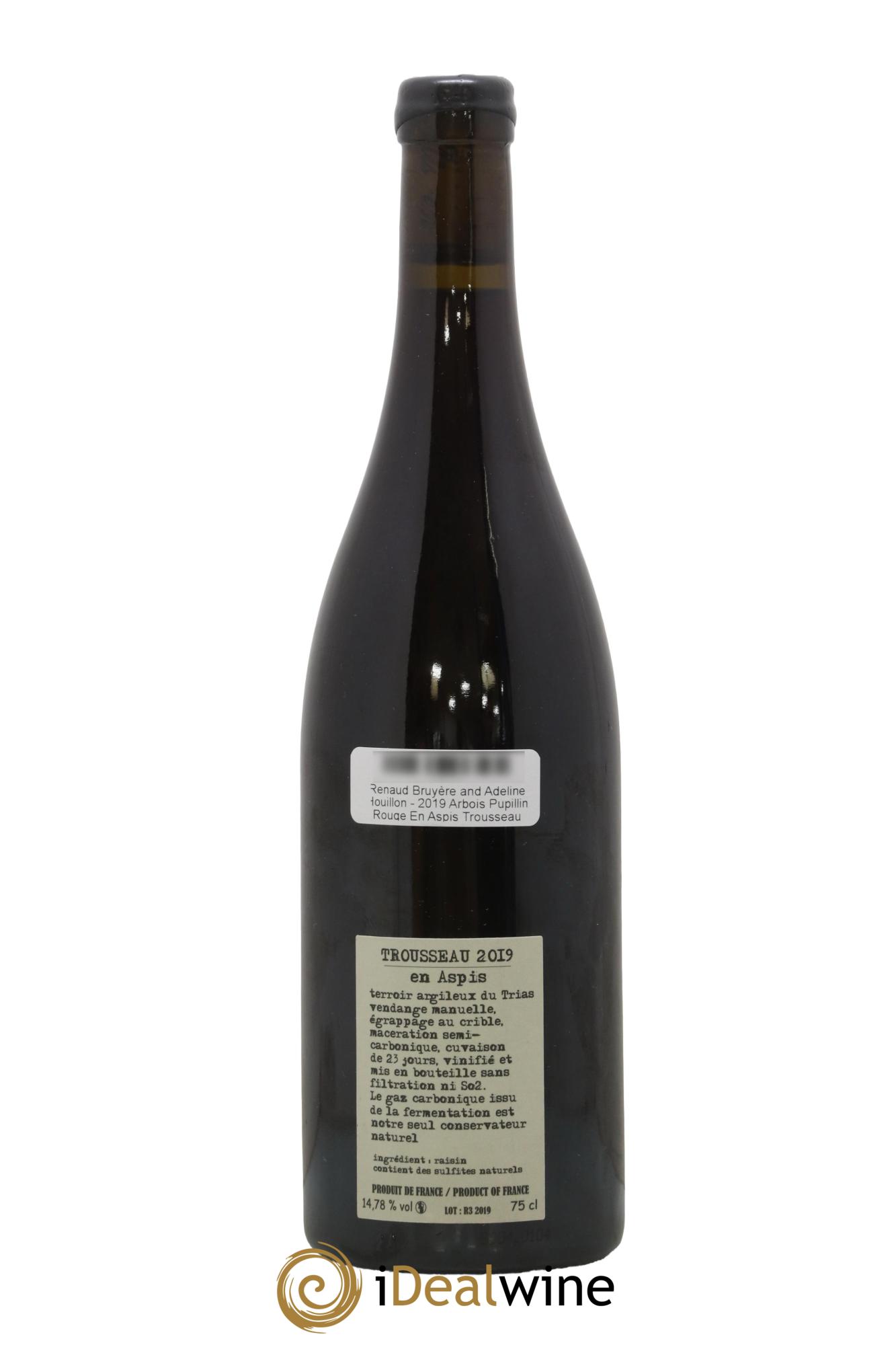 Arbois Pupillin Trousseau En Aspis  Adeline Houillon & Renaud Bruyère 2019 - Lot de 1 bouteille - 1