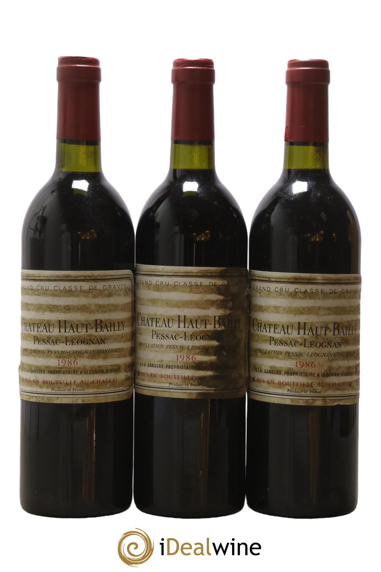 Château Haut-Bailly Cru Classé de Graves 1986 - Lot of 3 bottles - 0
