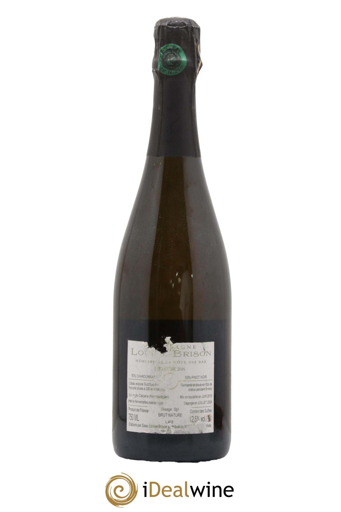 Champagne Brut Nature A L'Aube De La Cote Des Bar Louise Brison 2018 - Lot of 1 bottle - 1