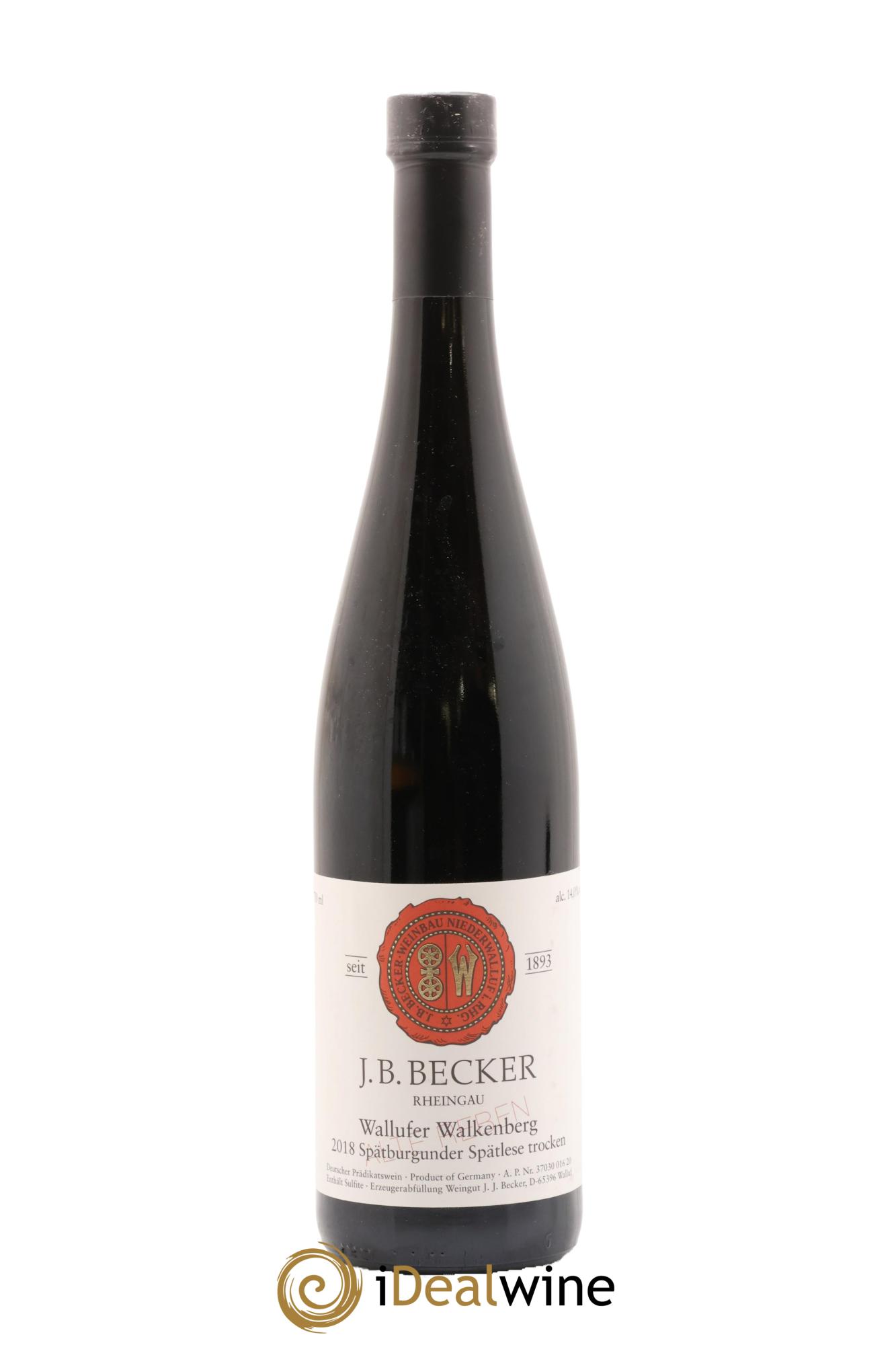 Allemagne Rheingau Wallufer Walkenberg Spätburgunder Spätlese Trocken Rot J.B. Becker 2018 - Lot of 1 bottle - 0